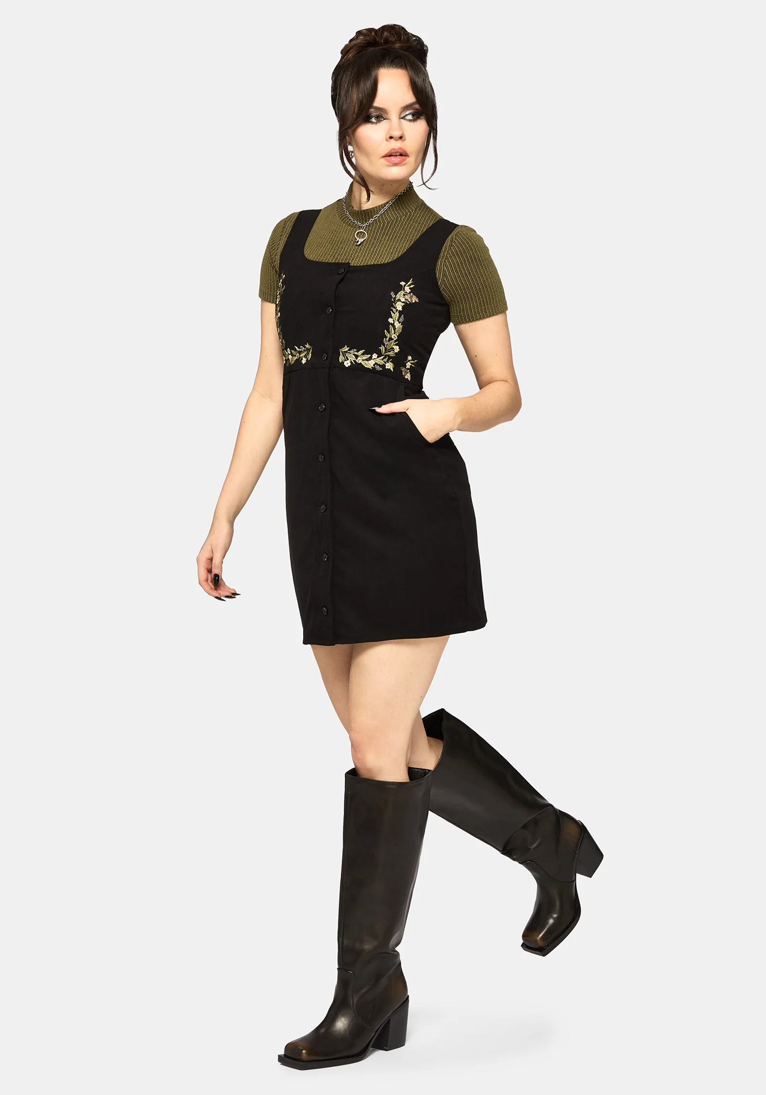 Abundance Embroidered Cord Pinafore Mini Dress - Image 6
