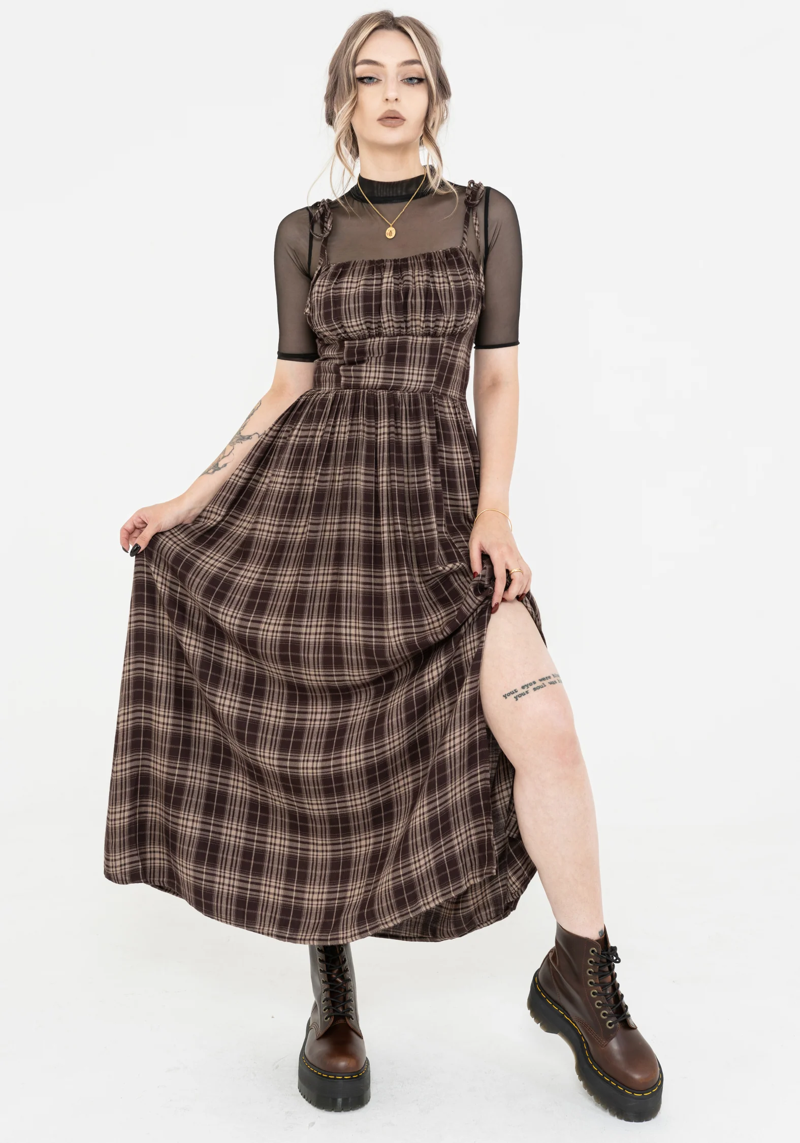 Adra Check Cami Tie Strap Midi Dress - Image 4