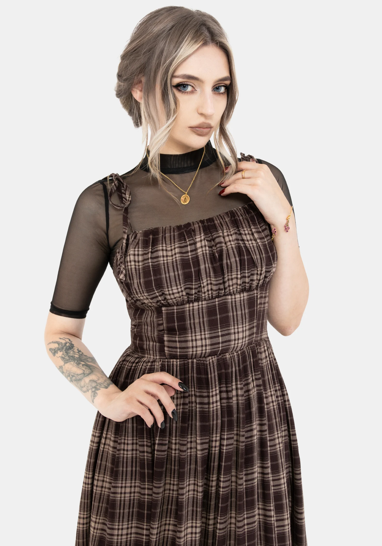 Adra Check Cami Tie Strap Midi Dress - Image 5