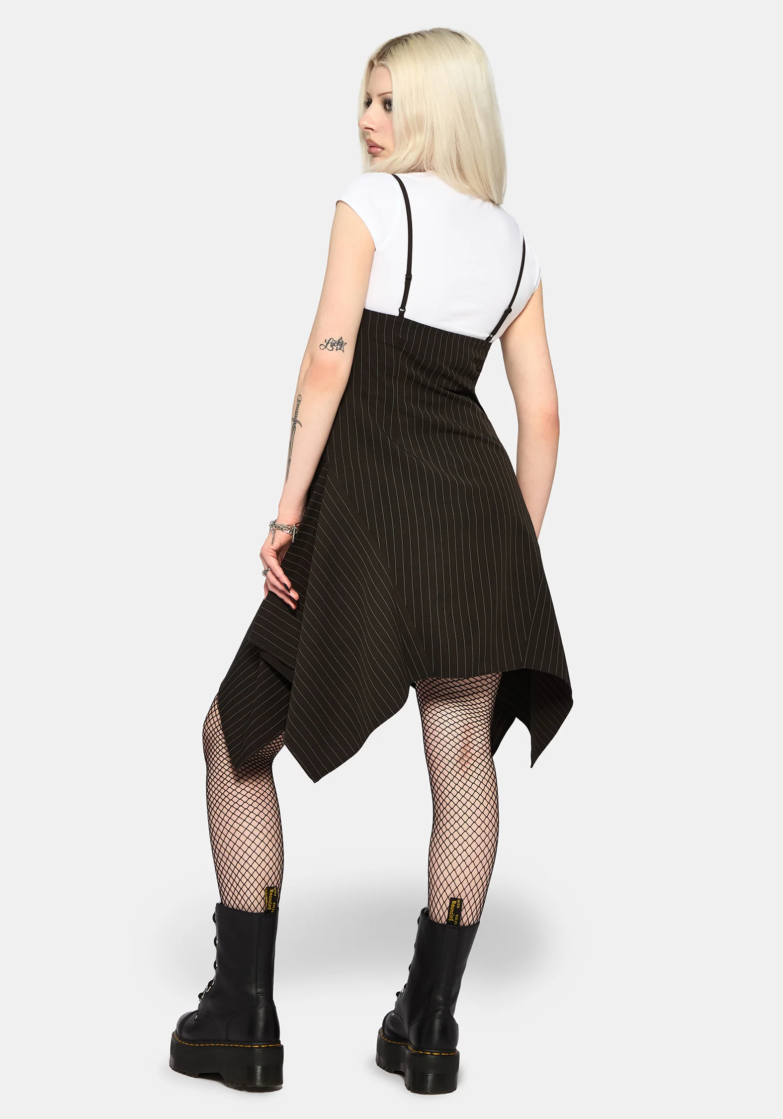 Alecto Pinstripe Handkerchief Hem Mini Dress - Image 3