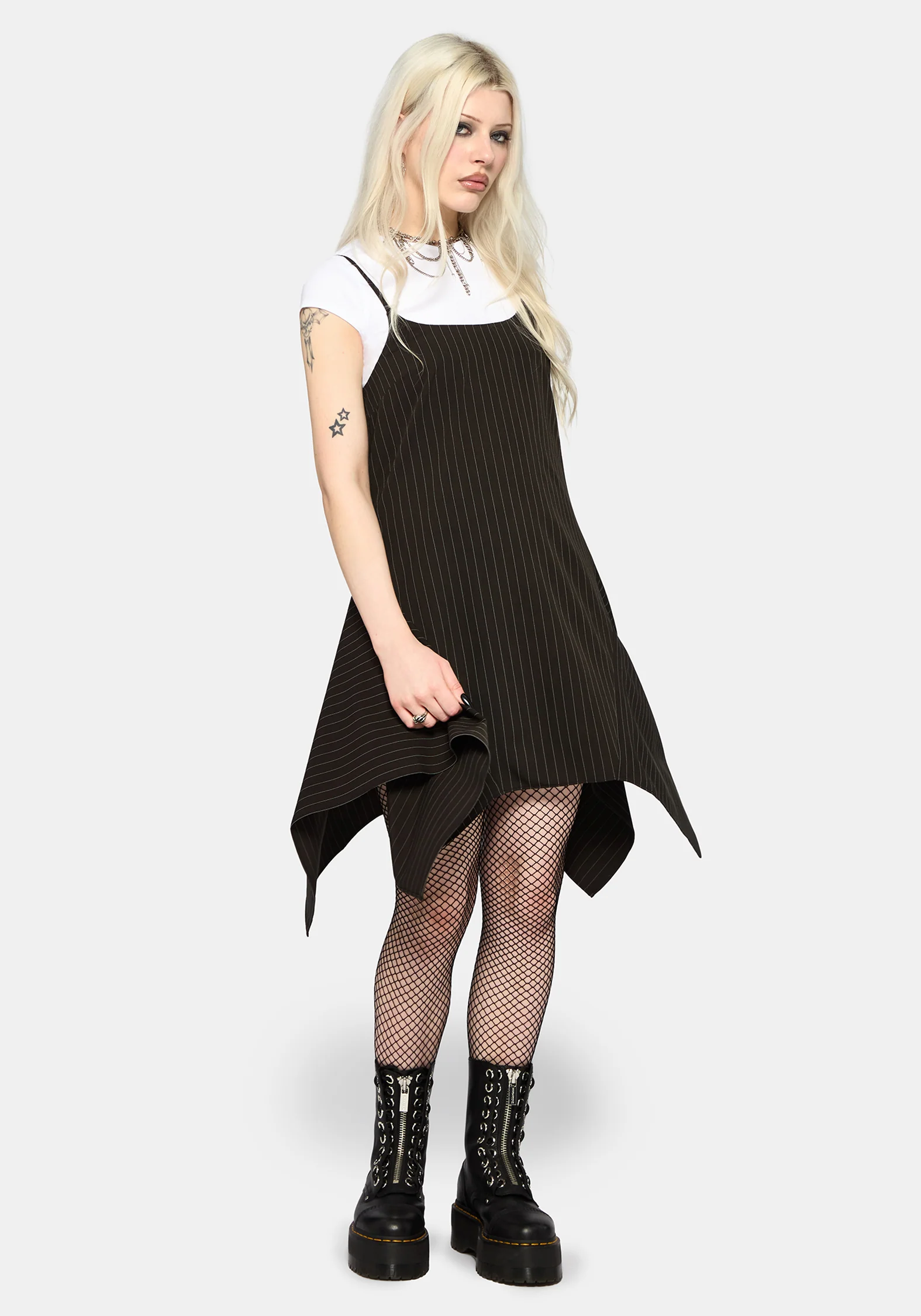 Alecto Pinstripe Handkerchief Hem Mini Dress - Image 4