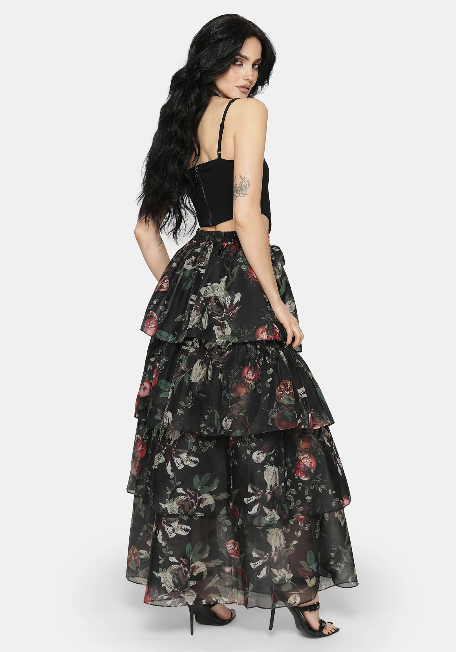 Anara Fruit Print Tiered Skirt - Image 3