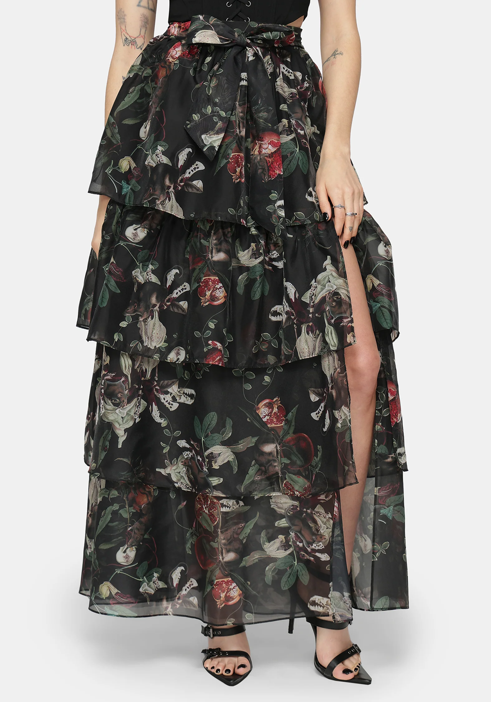 Anara Fruit Print Tiered Skirt - Image 4