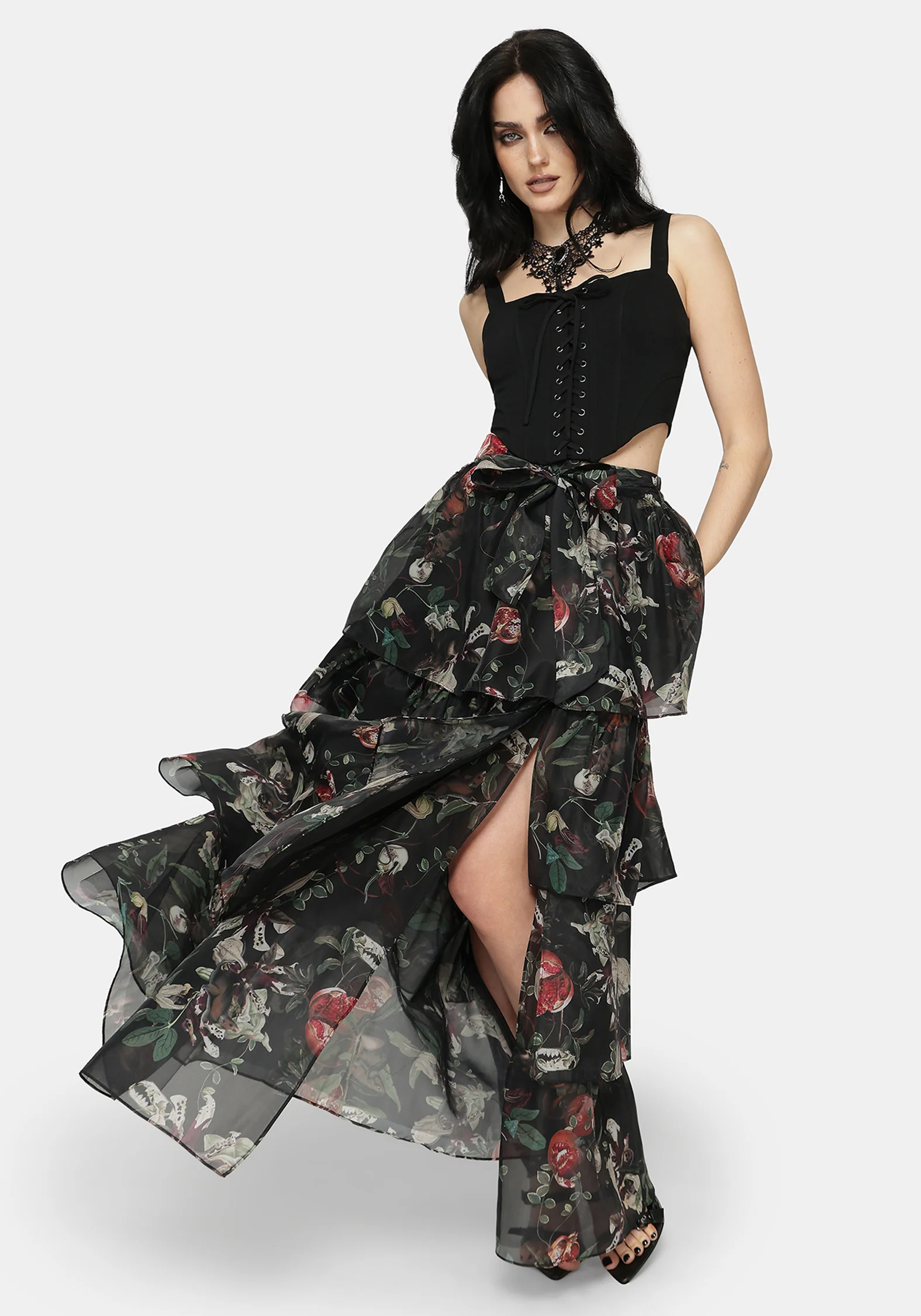 Anara Fruit Print Tiered Skirt - Image 6