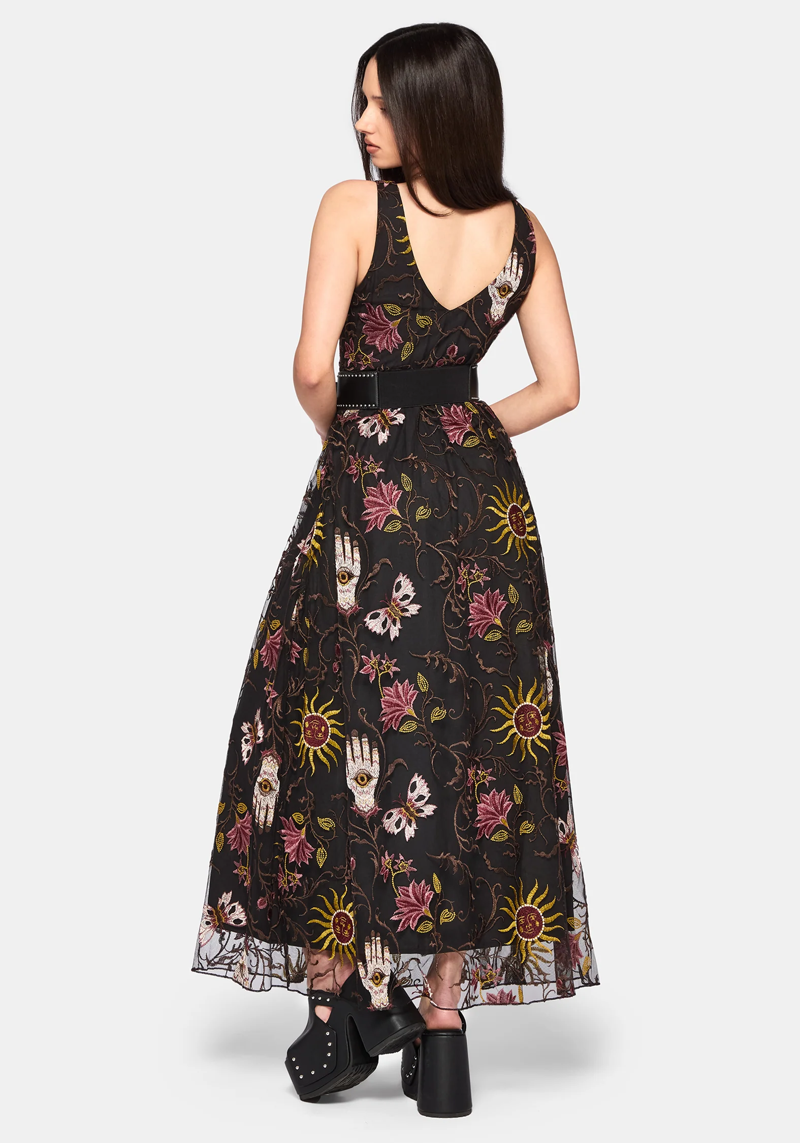 Angela Folk Embroidered Mesh Gown - Image 3