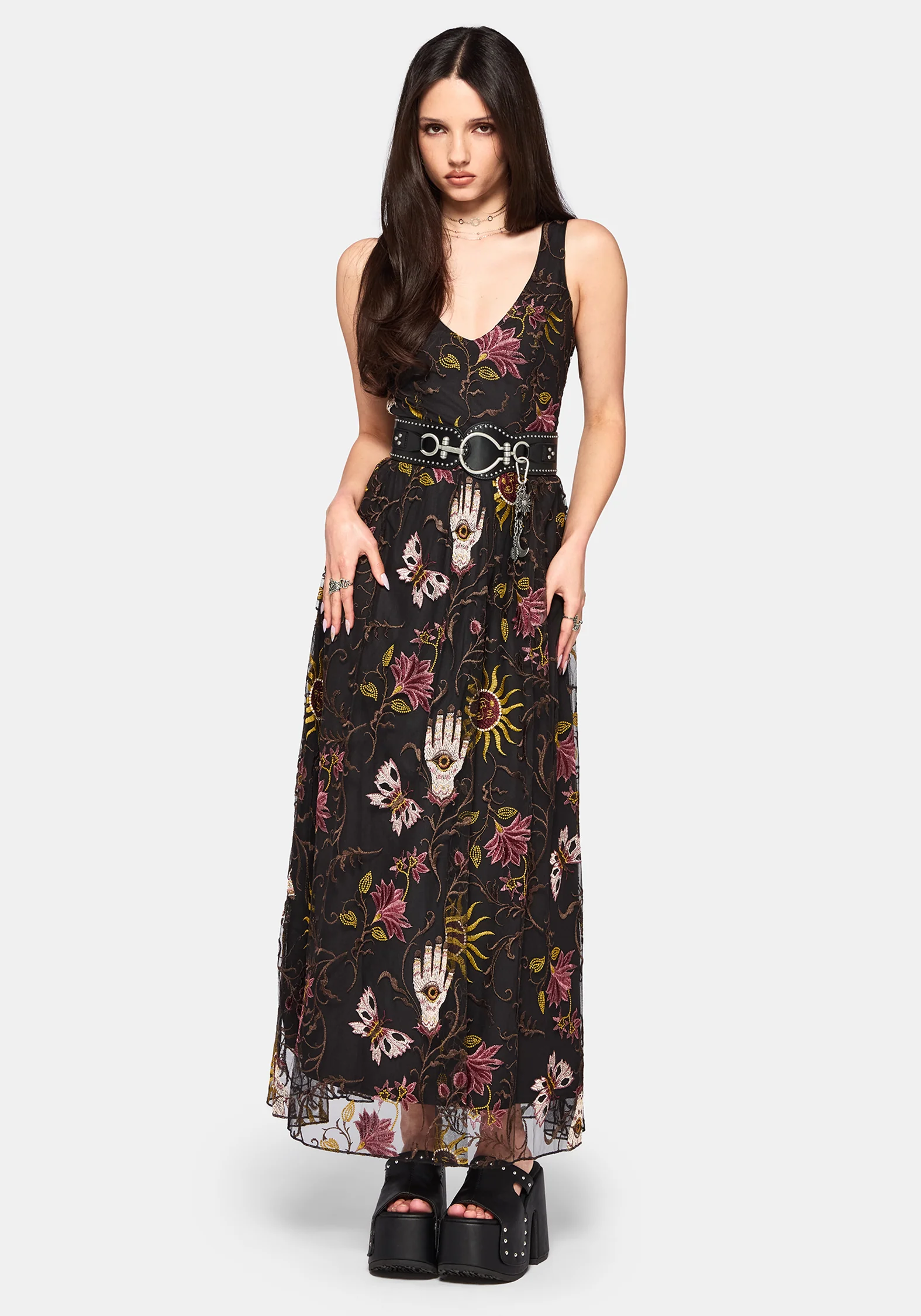 Angela Folk Embroidered Mesh Gown - Image 7