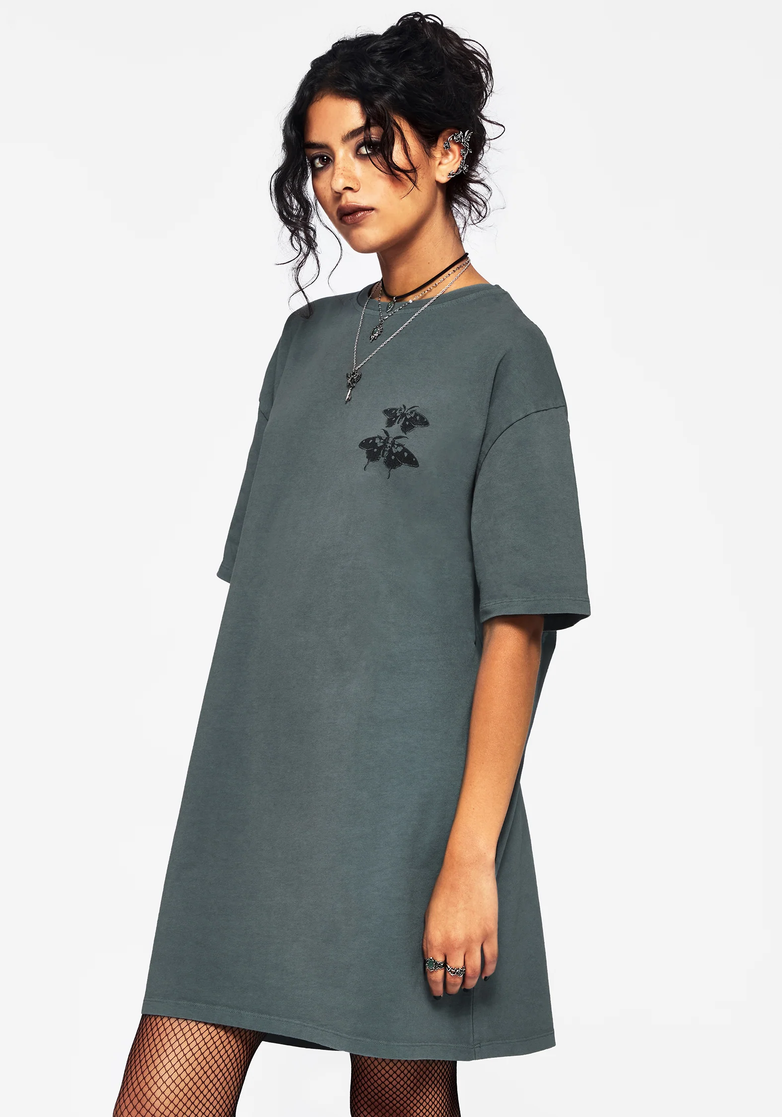 Artemisia Cotton Acid Wash Moth Graphic Tee Dress - Image 3