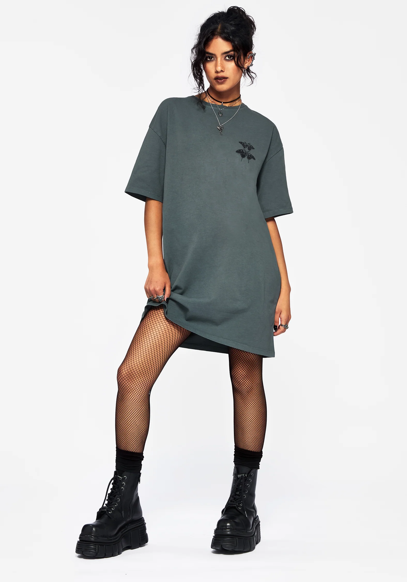 Artemisia Cotton Acid Wash Moth Graphic Tee Dress - Image 4