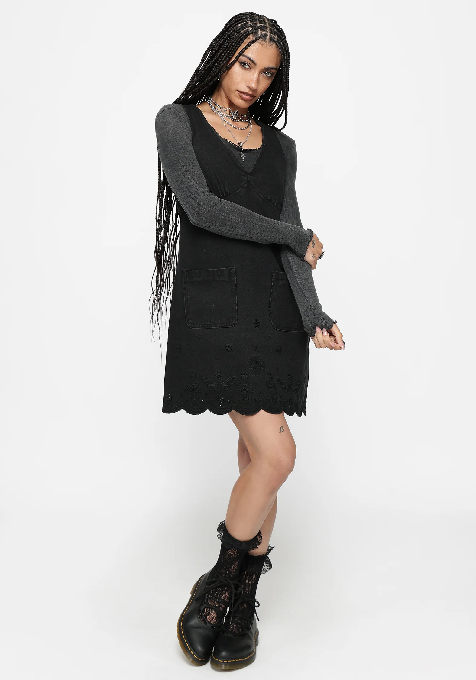 Ayr Broderie Denim Pinafore Dress - Image 6