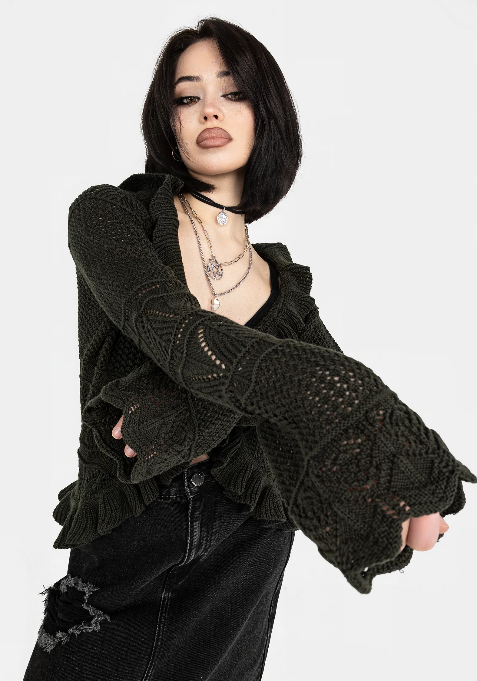 Belleville Ruffle Crop Knit Cardigan - Image 4
