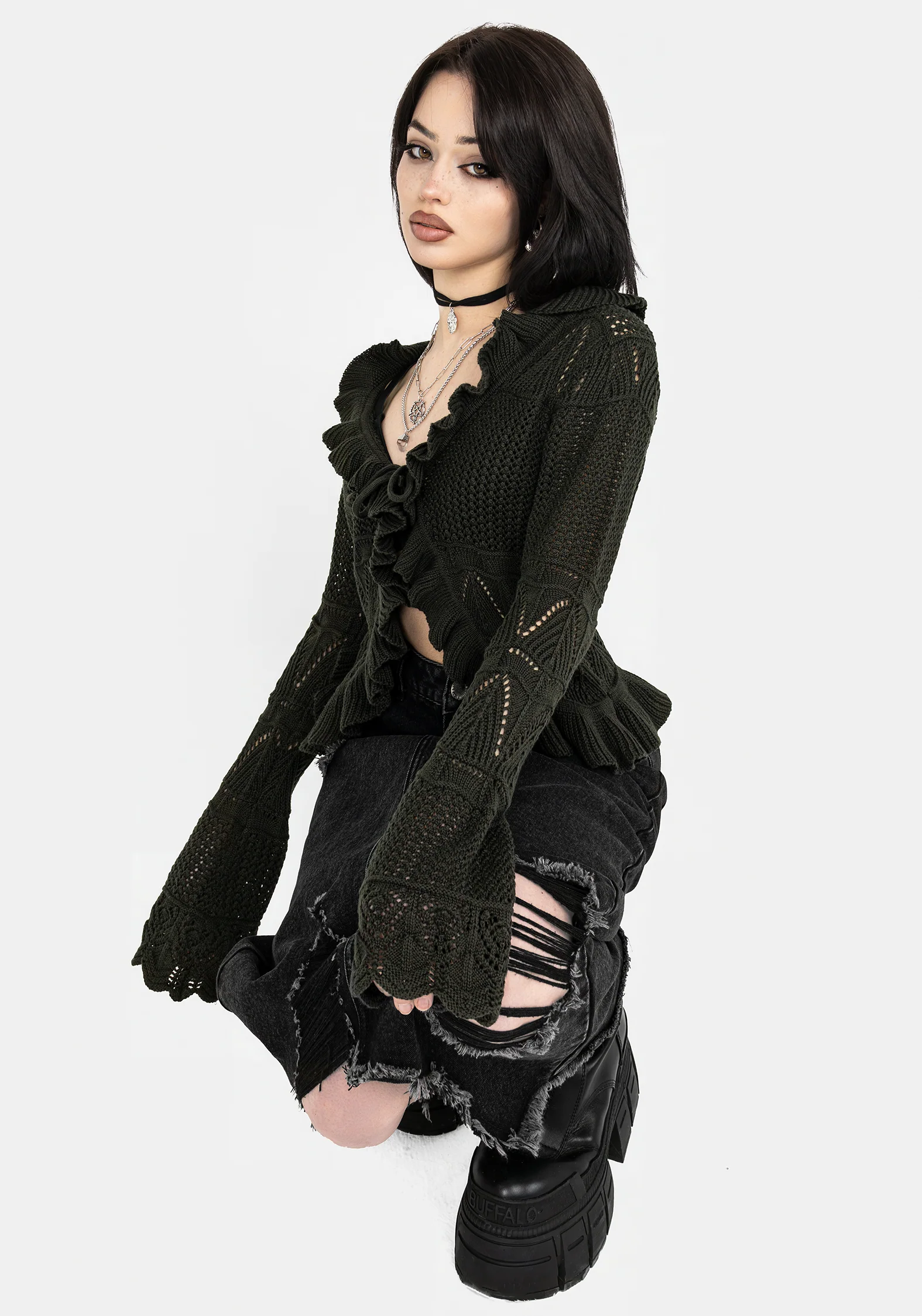 Belleville Ruffle Crop Knit Cardigan - Image 6