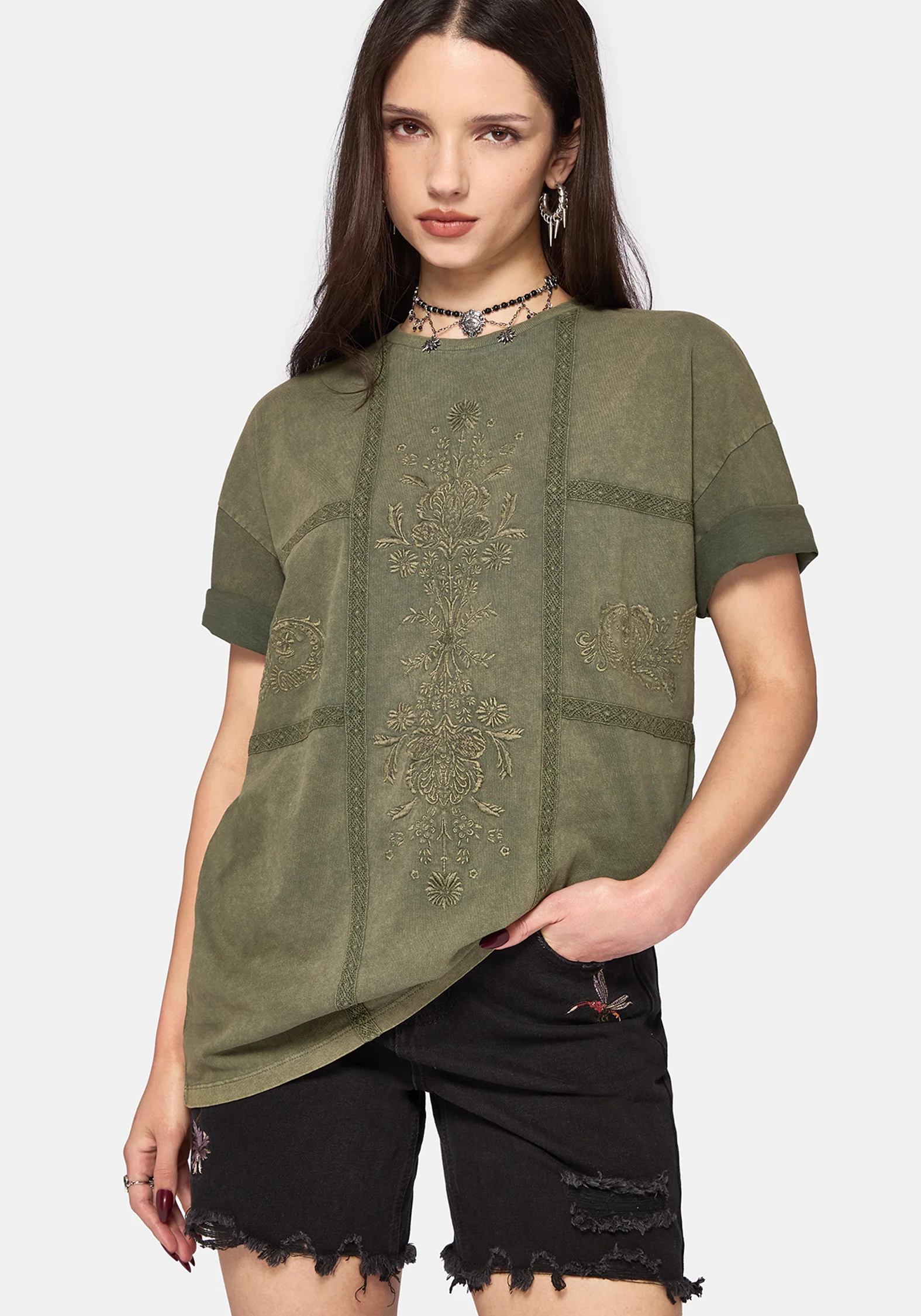 Blake Lace Oversized Graphic T-Shirt- Khaki - Image 4