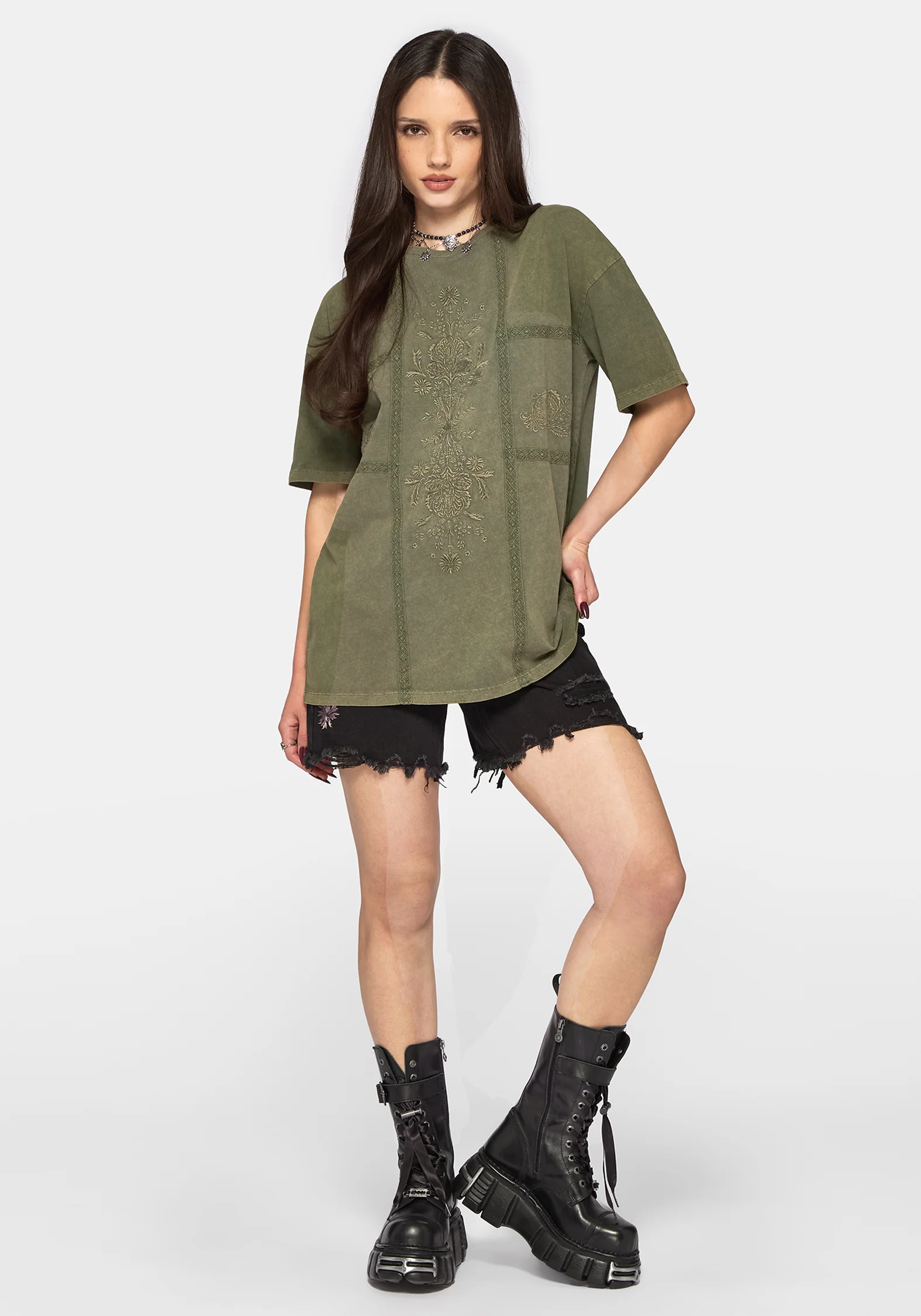Blake Lace Oversized Graphic T-Shirt- Khaki - Image 5