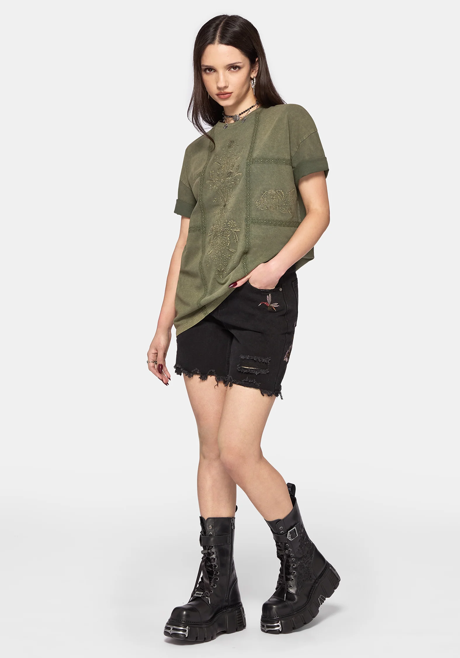 Blake Lace Oversized Graphic T-Shirt- Khaki - Image 6