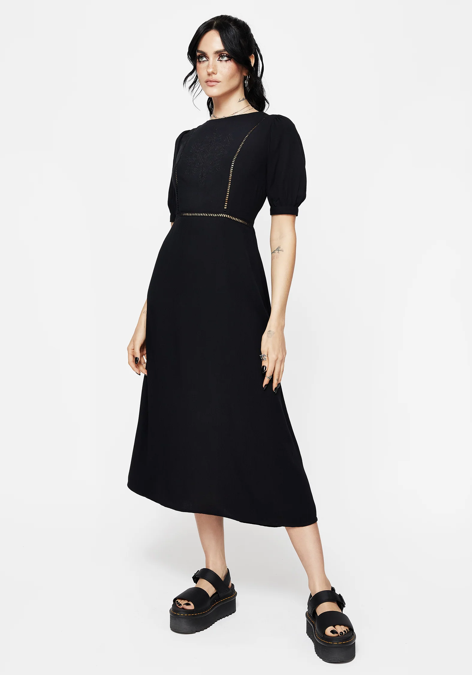 Blessing Puff Sleeve Tie Back Midi Dress - Image 4