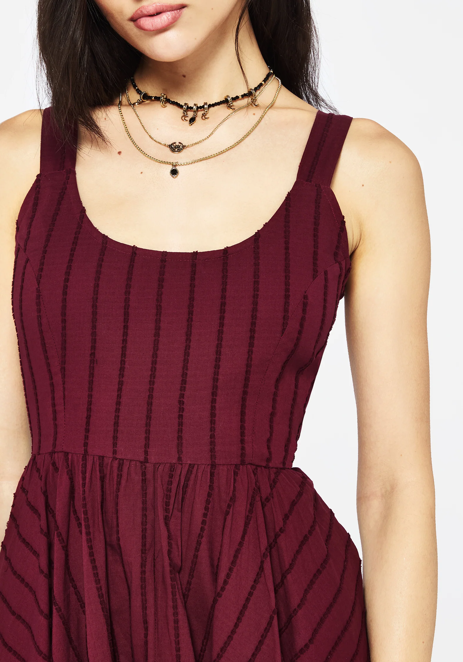 Blythe Cotton Handkerchief Hem Midaxi Dress - Burgundy - Image 2