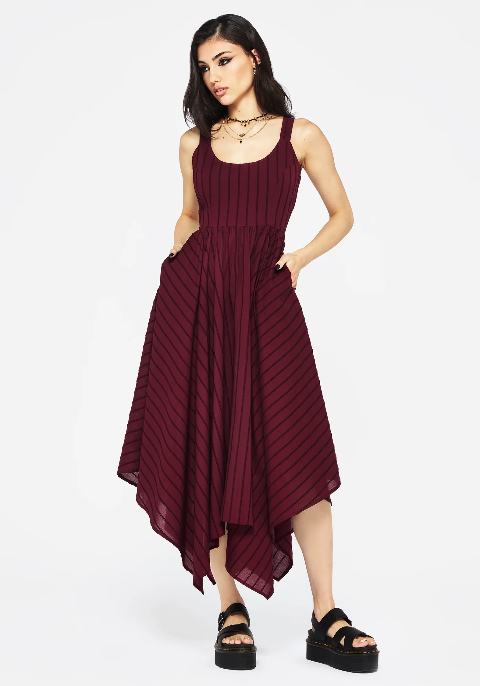 Blythe Cotton Handkerchief Hem Midaxi Dress - Burgundy - Image 4