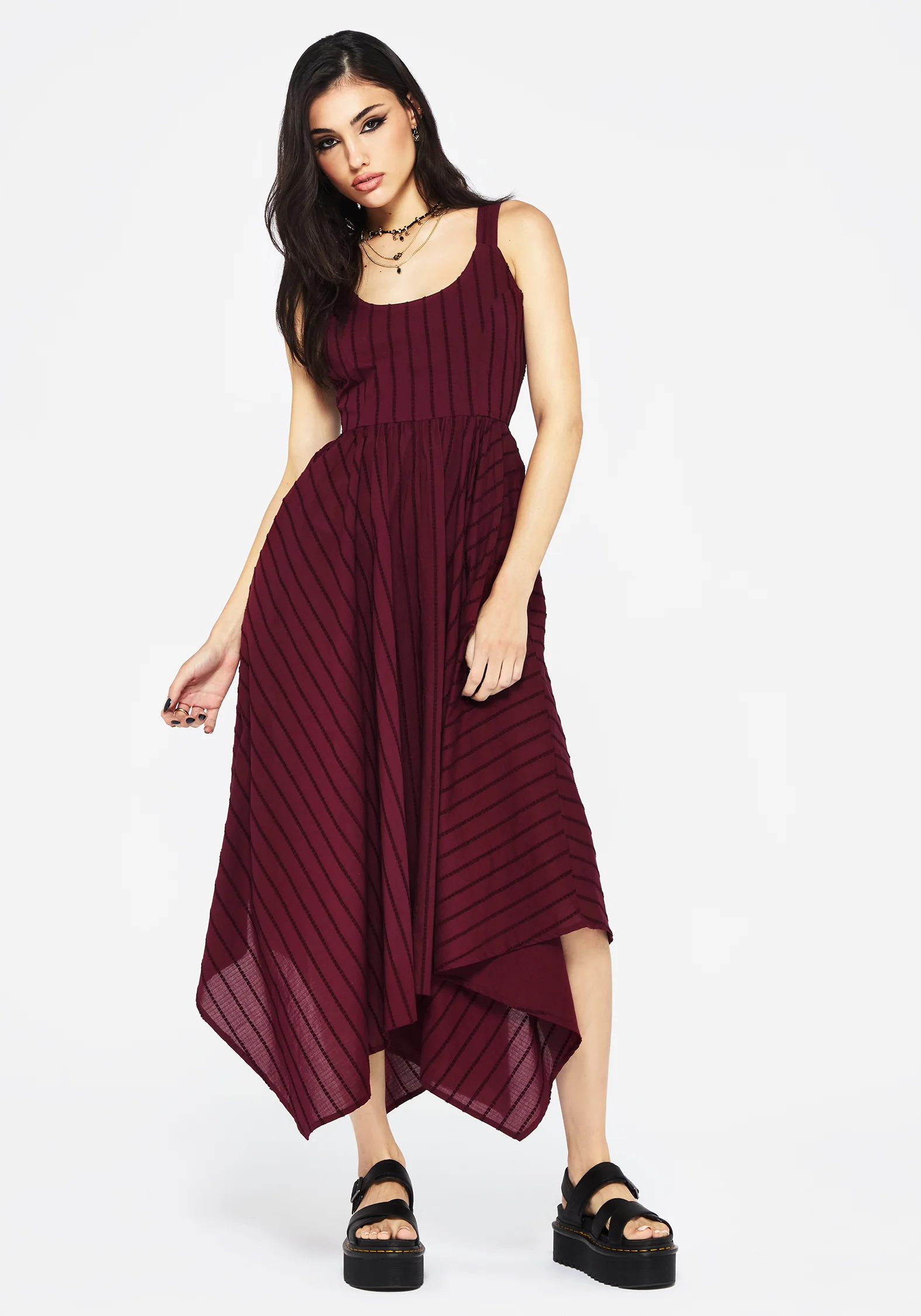 Blythe Cotton Handkerchief Hem Midaxi Dress - Burgundy - Image 6