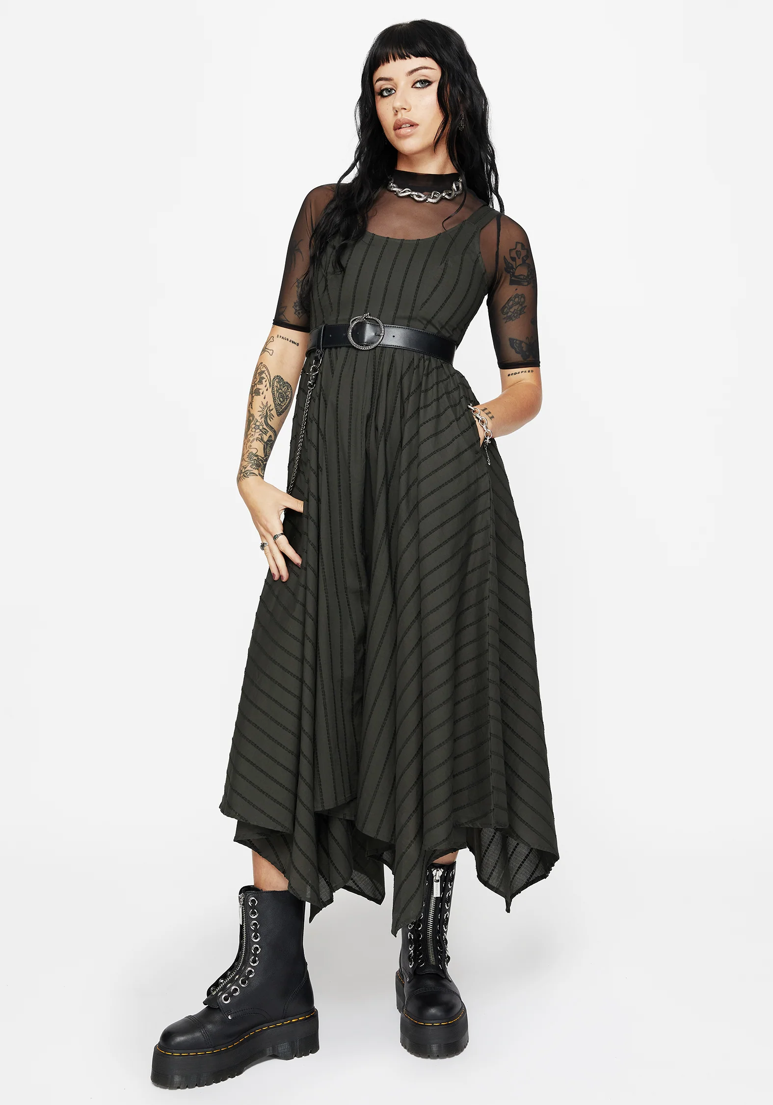 Blythe Cotton Handkerchief Hem Midaxi Dress - Dark Green - Image 4