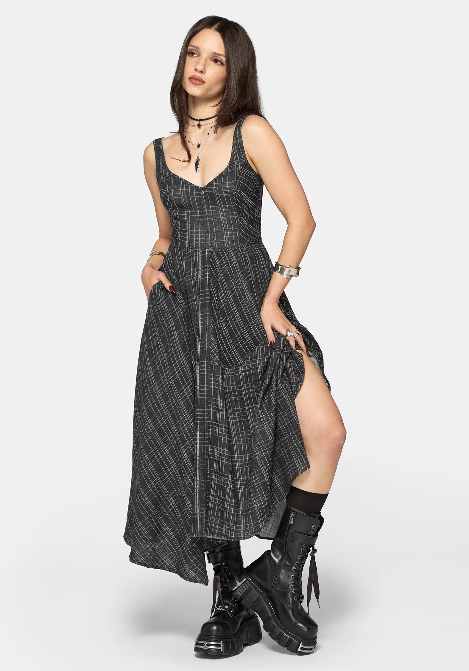 Caledon Check Gauze Midaxi Dress - Image 6