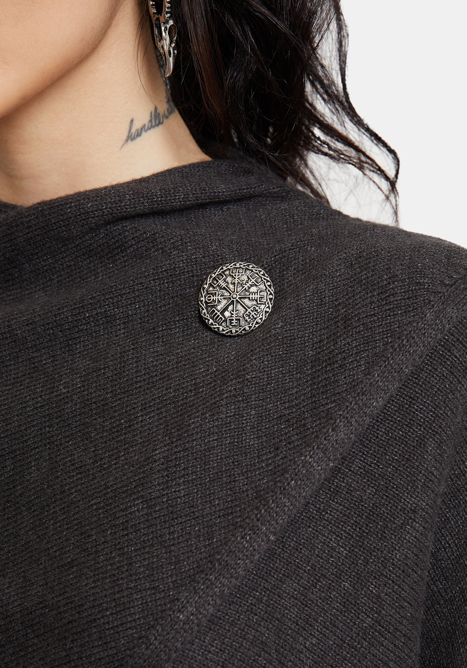 Calliope Wrap Over Cropped Knit Sweater with Brooch - Image 2