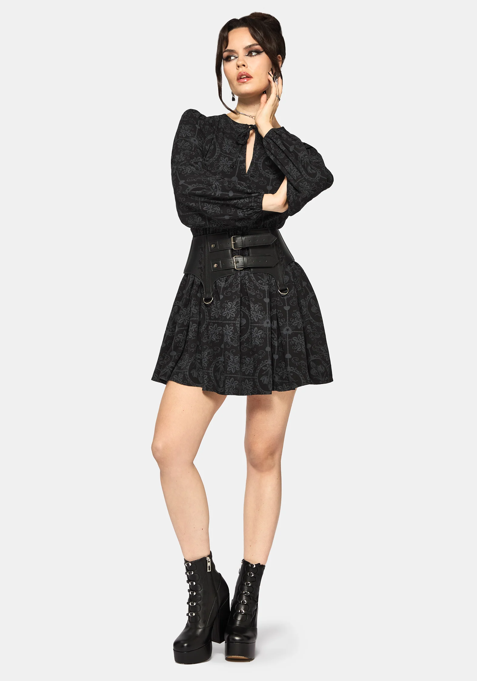 Cameo Floral Printed Tie Front Long Sleeve Mini Dress - Image 6