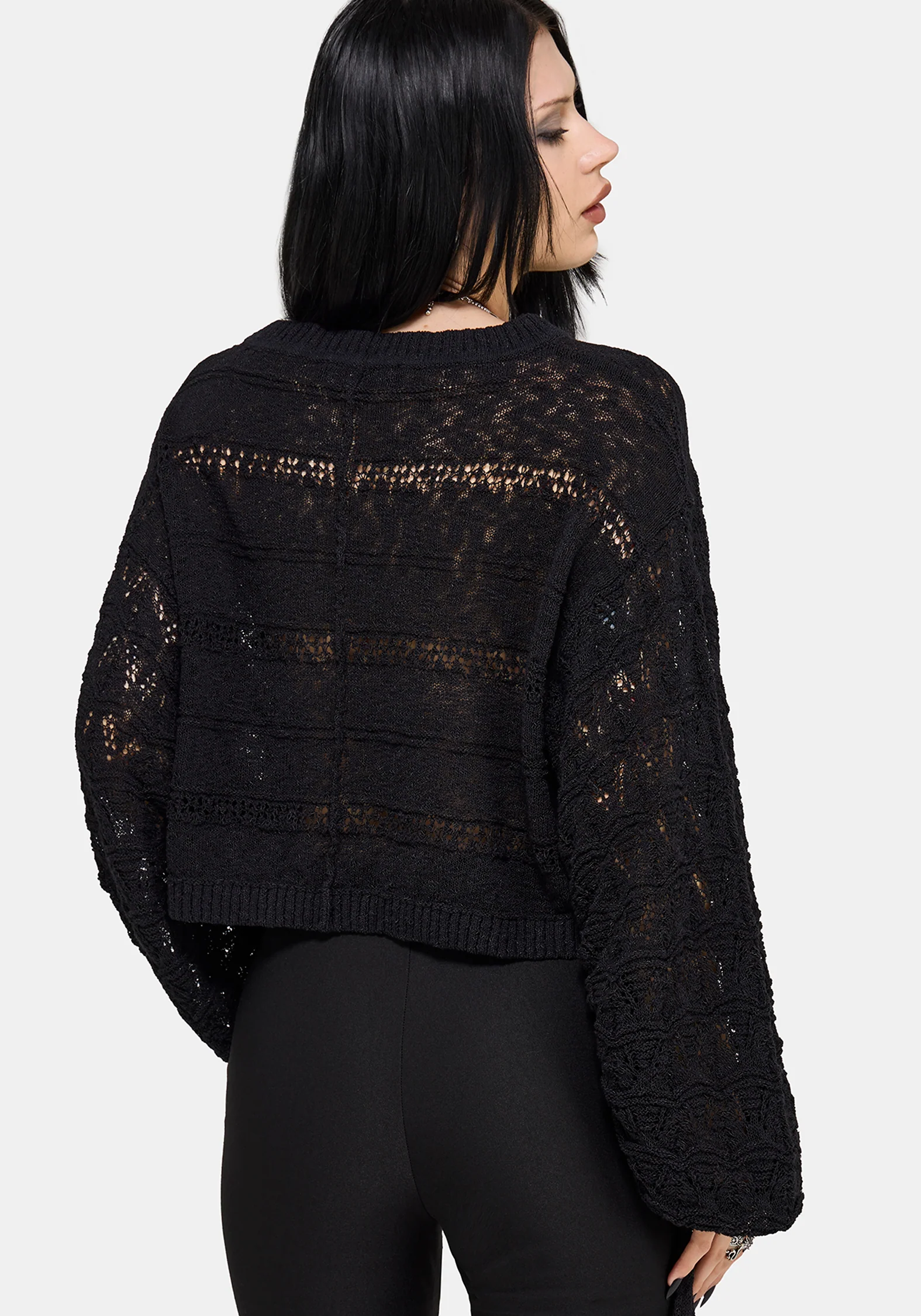 Cherith Balloon Sleeve Pointelle Stripe Jumper - Image 2
