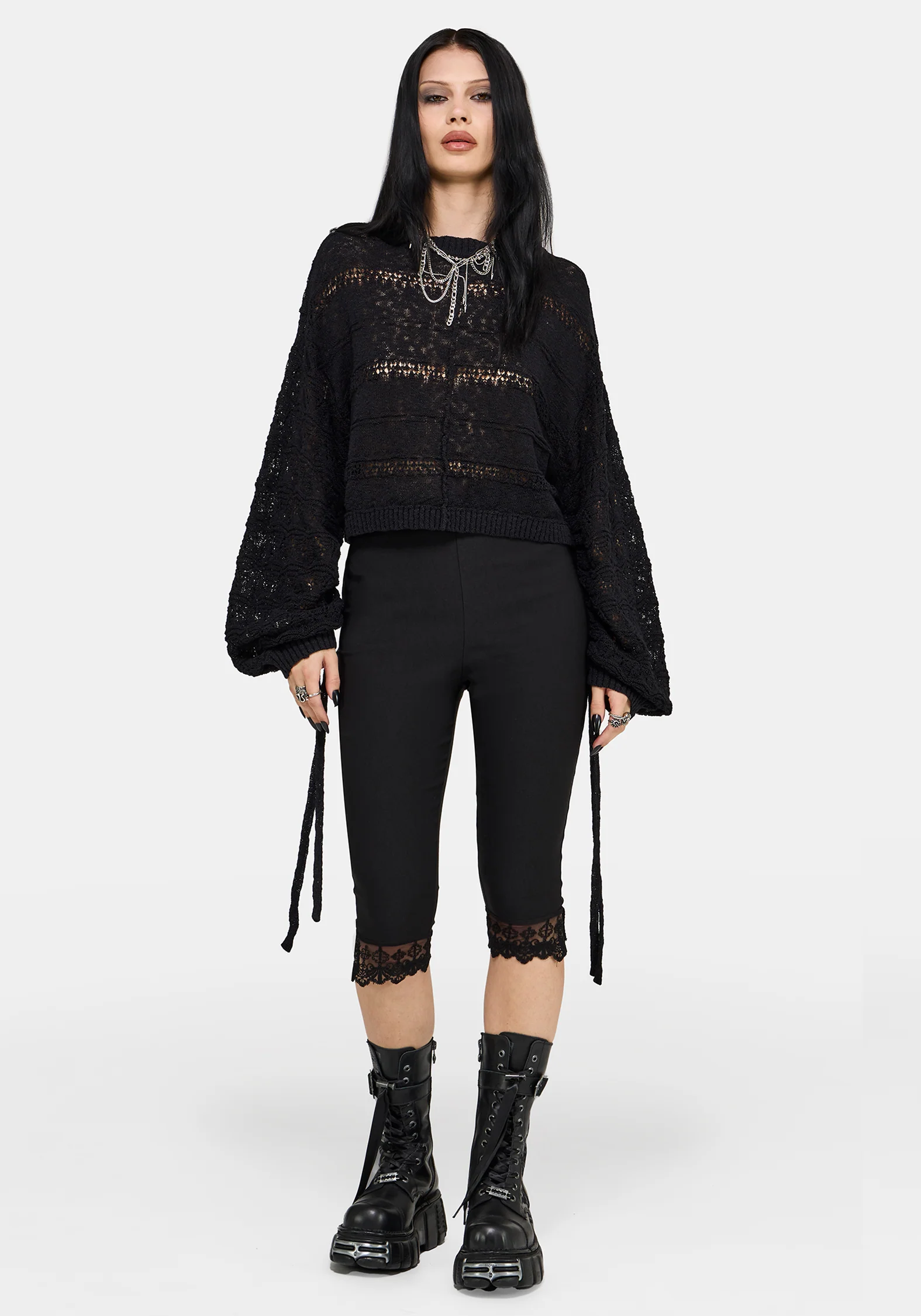 Cherith Balloon Sleeve Pointelle Stripe Jumper - Image 4
