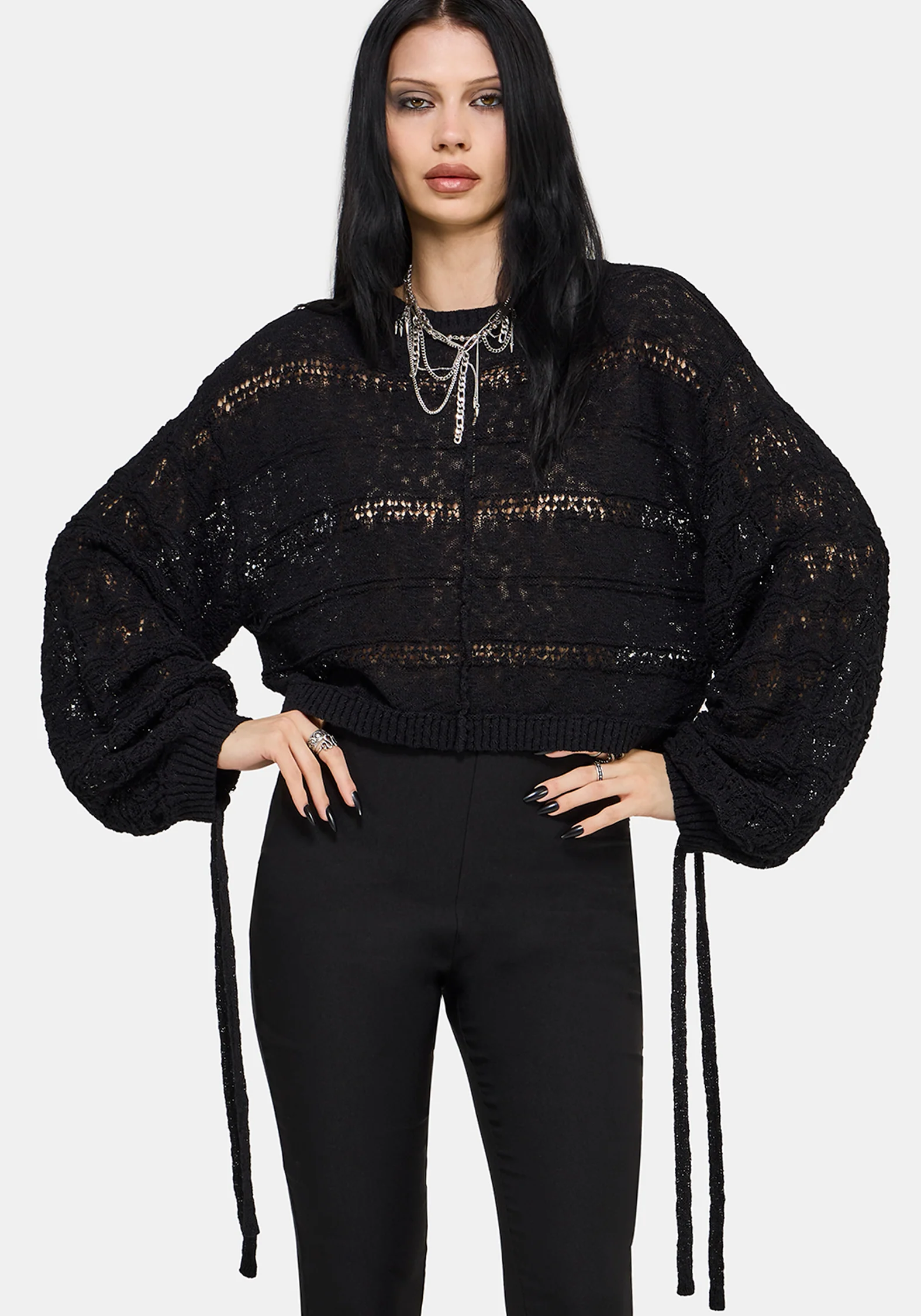 Cherith Balloon Sleeve Pointelle Stripe Jumper - Image 5
