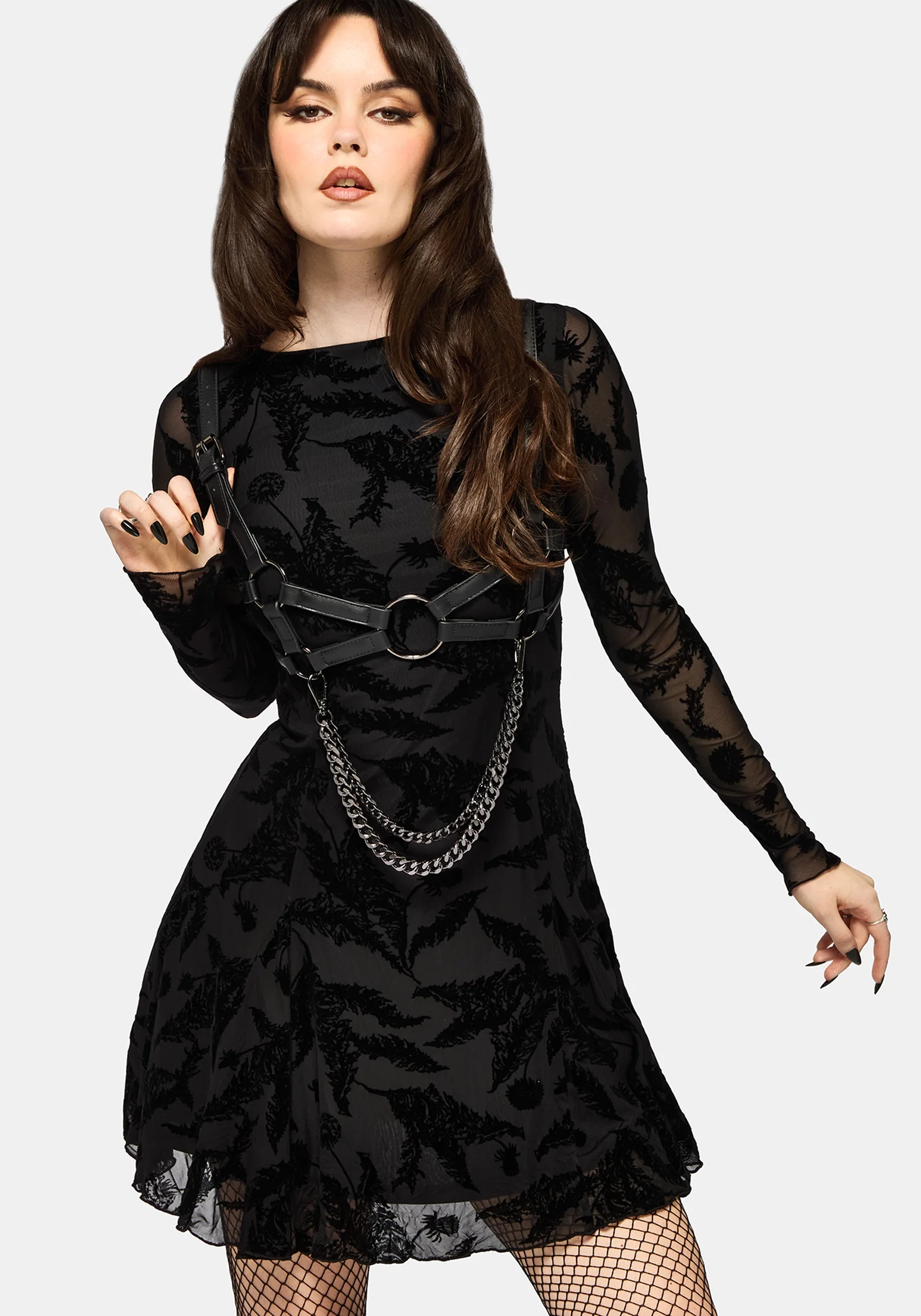 Cimora Dandelion Flocked Mesh Mini Dress - Image 4