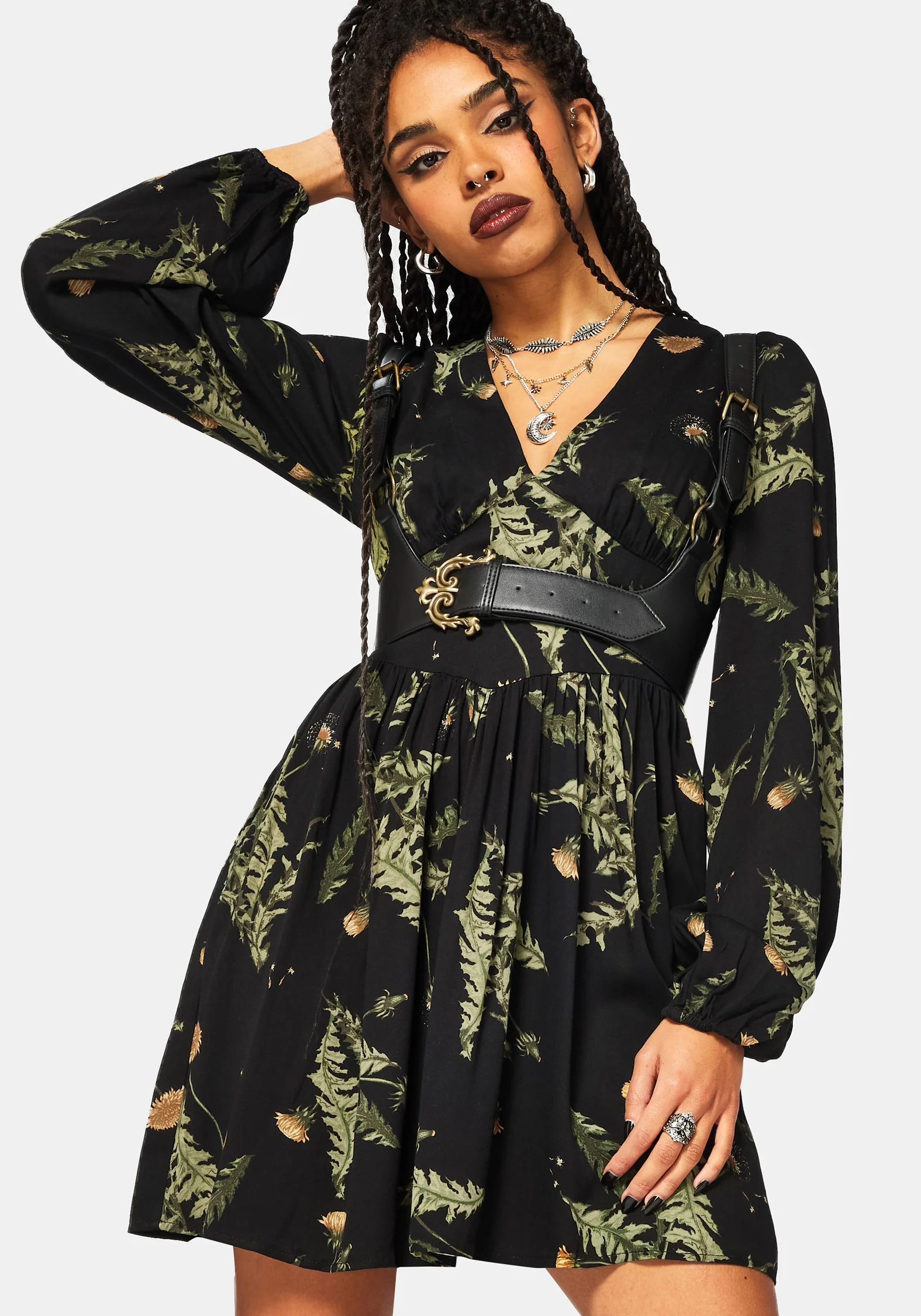 Cimora Dandelion Print Button Up Mini Dress
