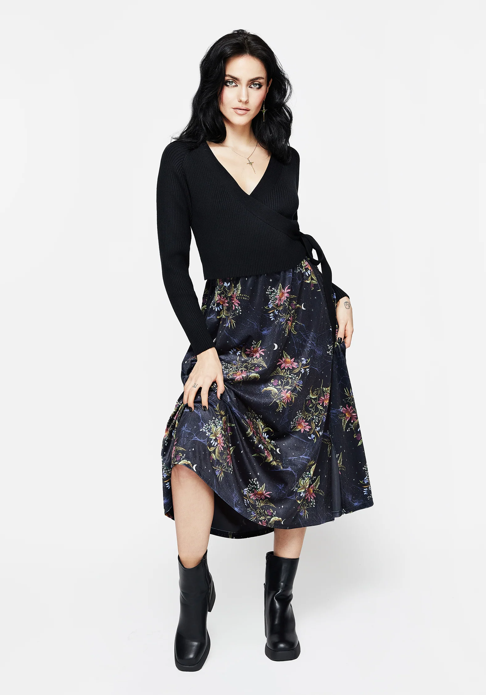 Cleome Floral Spiderweb Velour Midi Skirt - Image 4