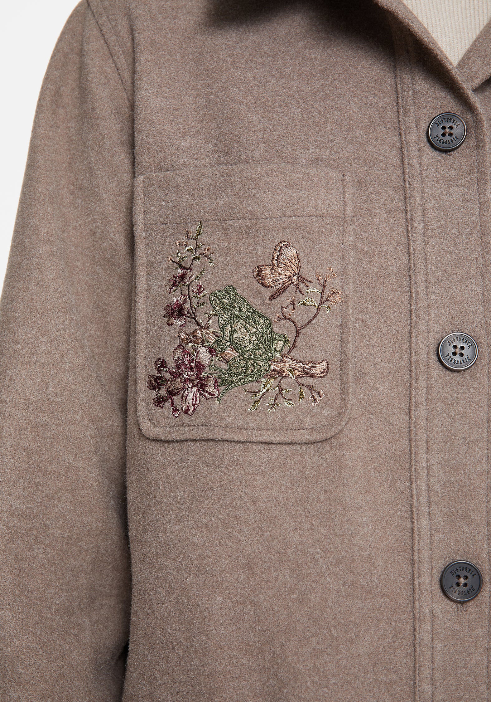 Cordelia Floral Frog Embroidered Pocket Front Shacket - Image 6