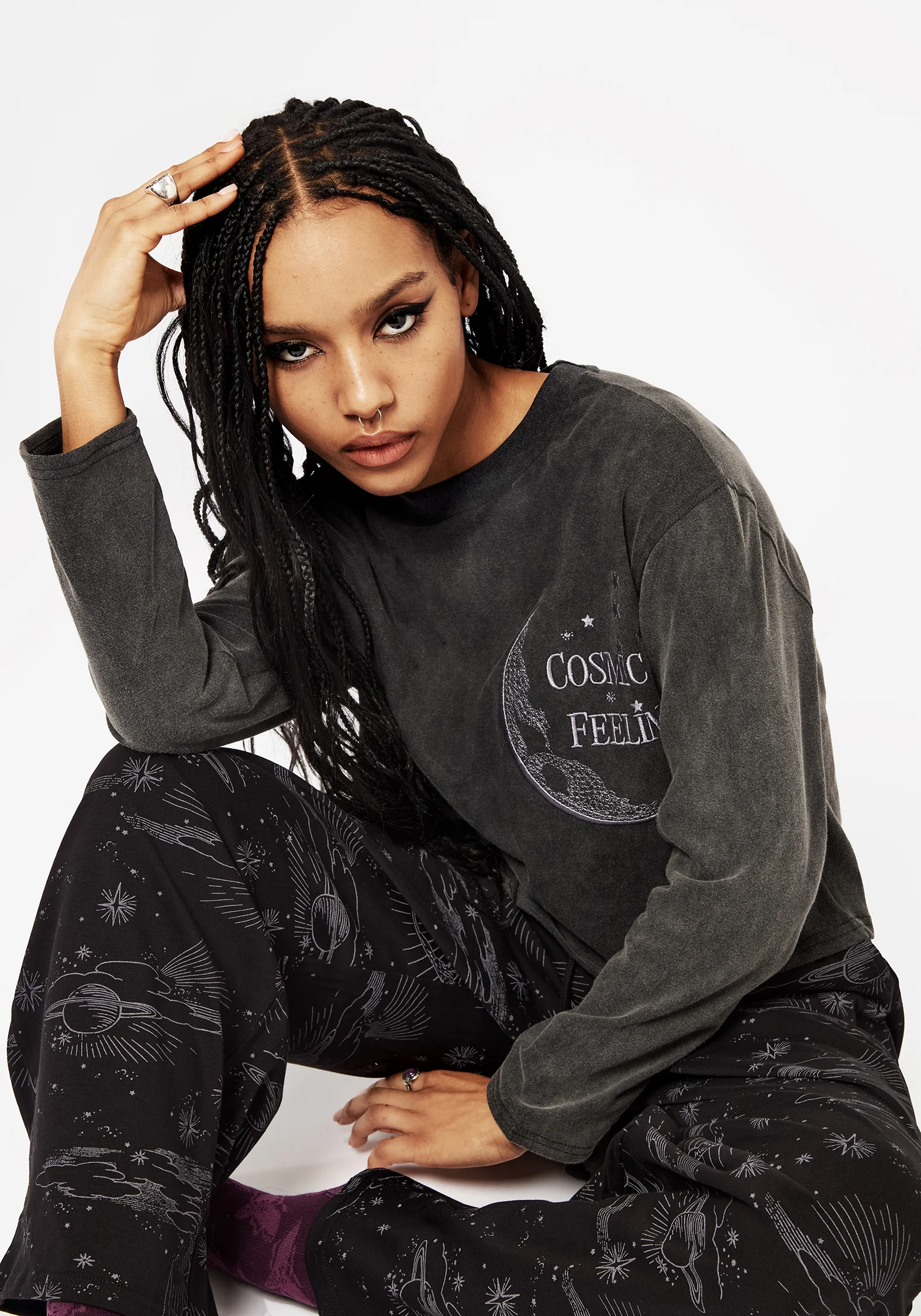 Cosmic Long Sleeve Crop Pyjama Top - Image 4