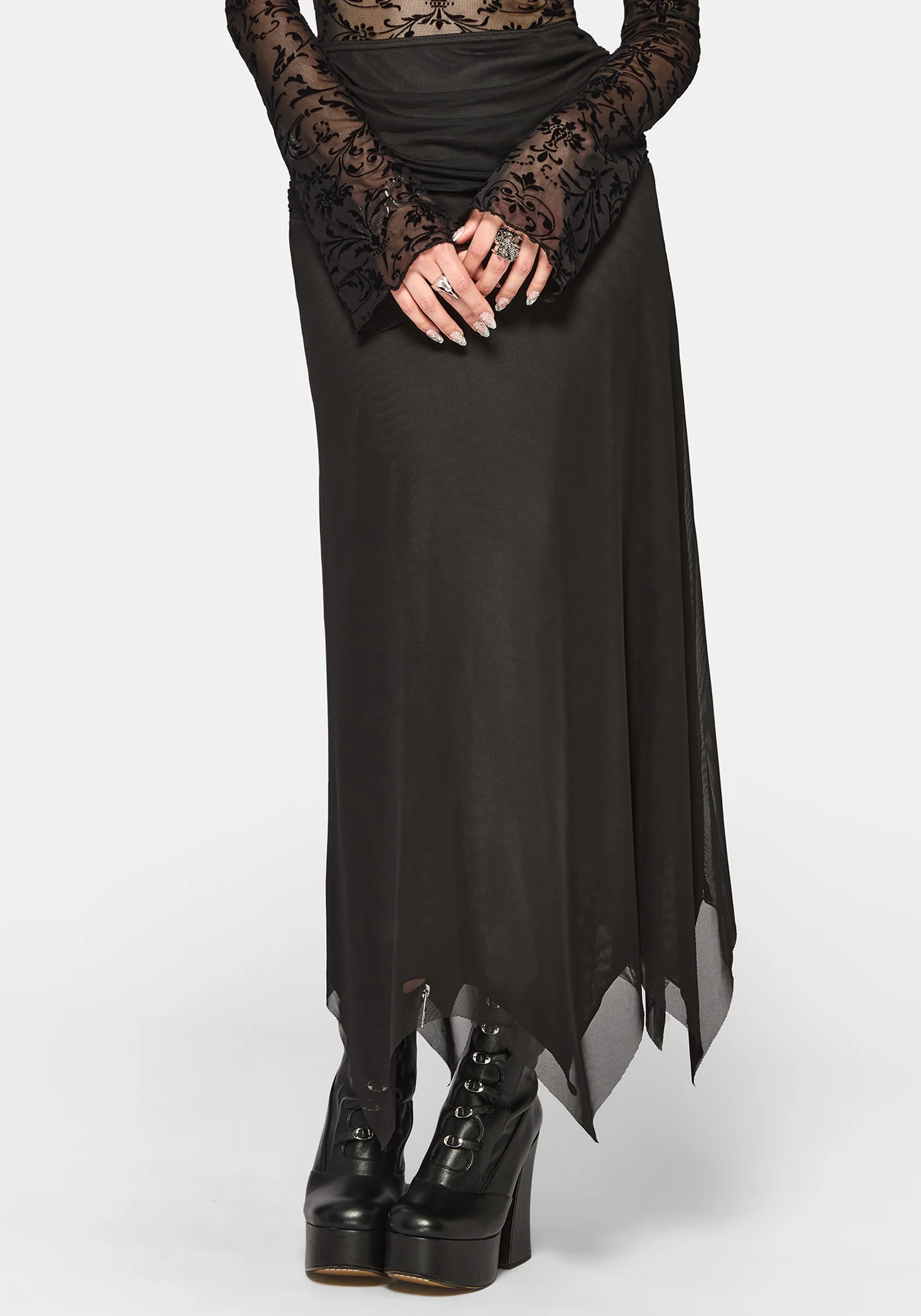 Cyra Hanky Hem Mesh Midaxi Skirt - Image 5