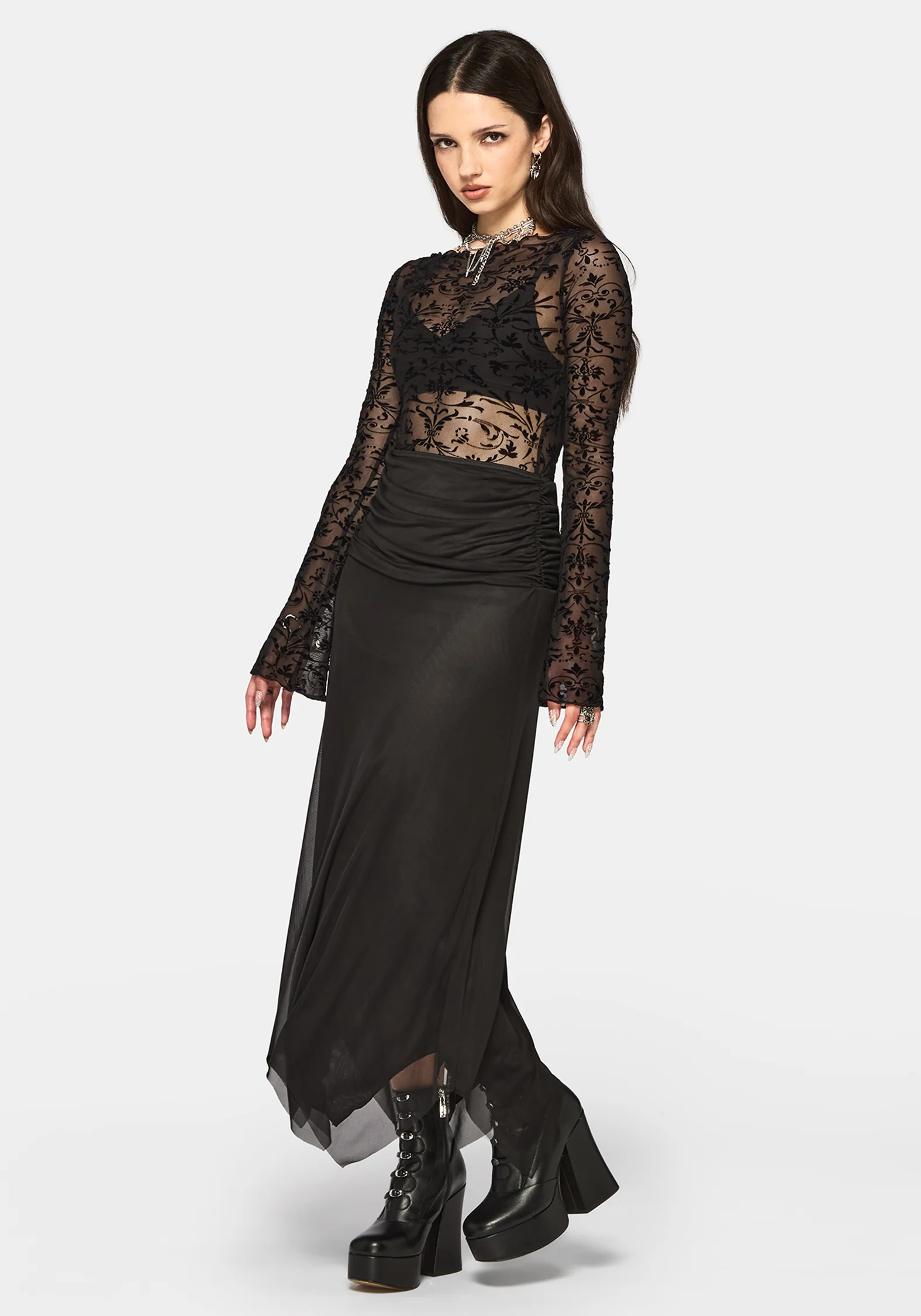 Cyra Hanky Hem Mesh Midaxi Skirt - Image 6