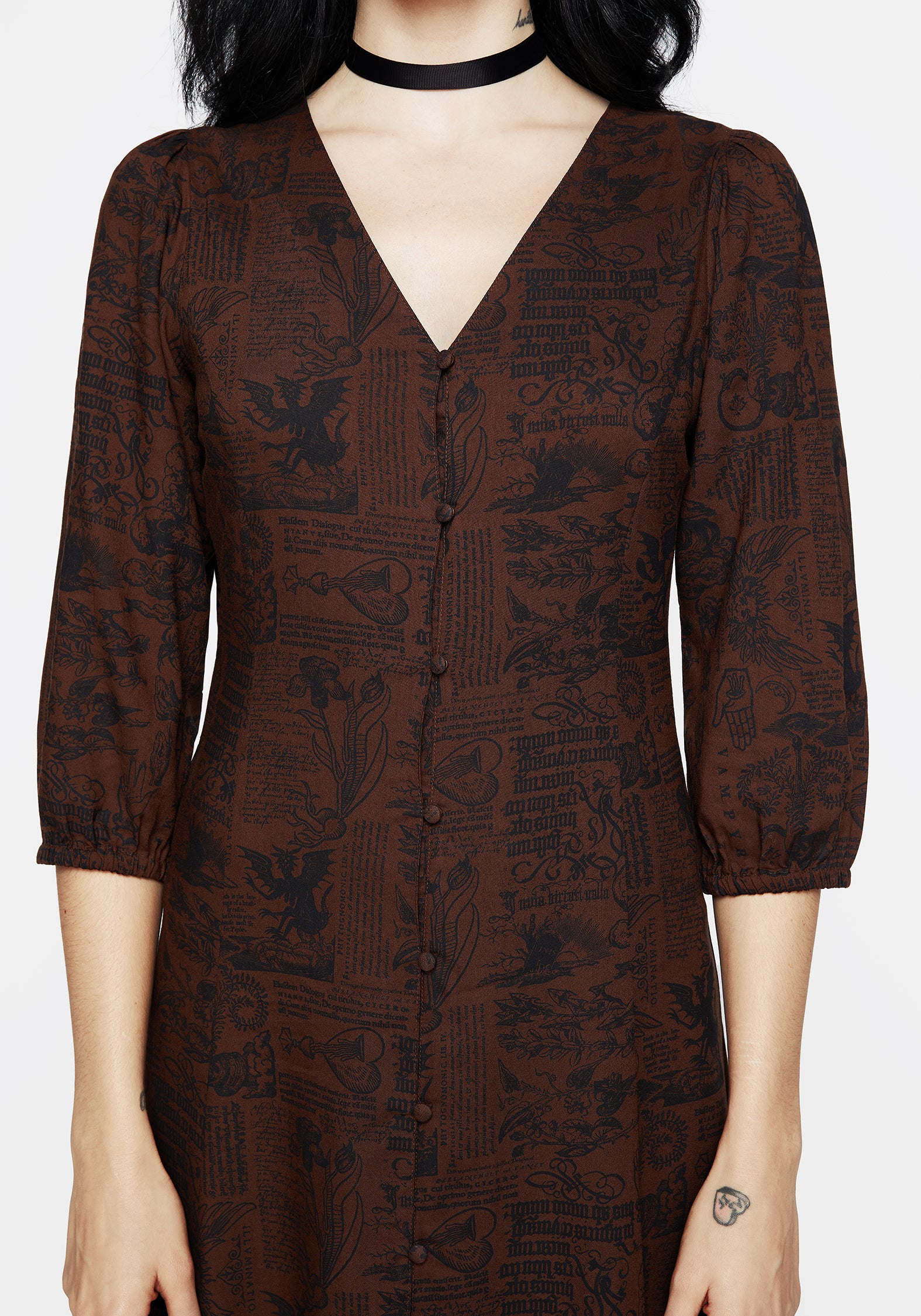Daemonologie Woodcut Print Button Up Midaxi Dress - Image 2