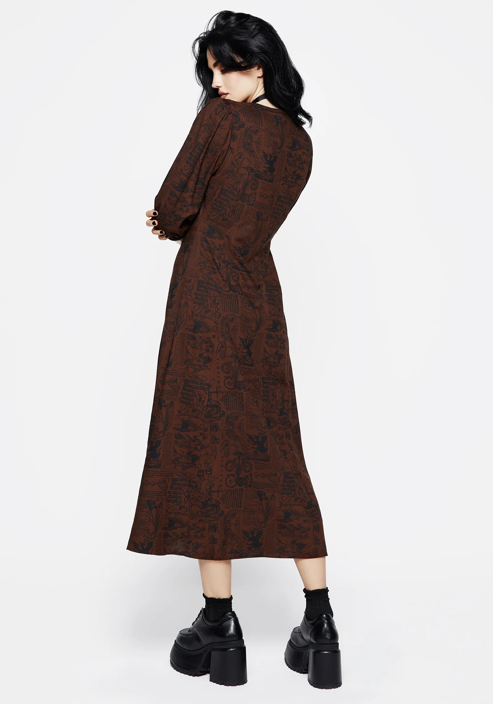 Daemonologie Woodcut Print Button Up Midaxi Dress - Image 3