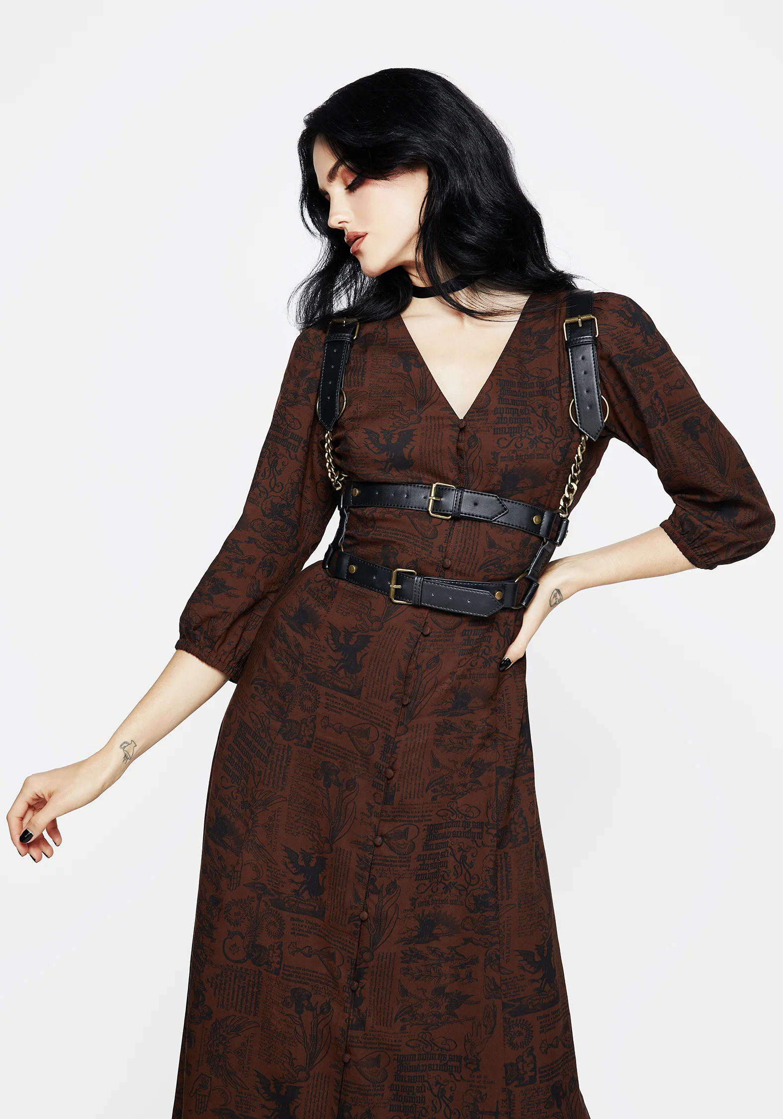 Daemonologie Woodcut Print Button Up Midaxi Dress - Image 5