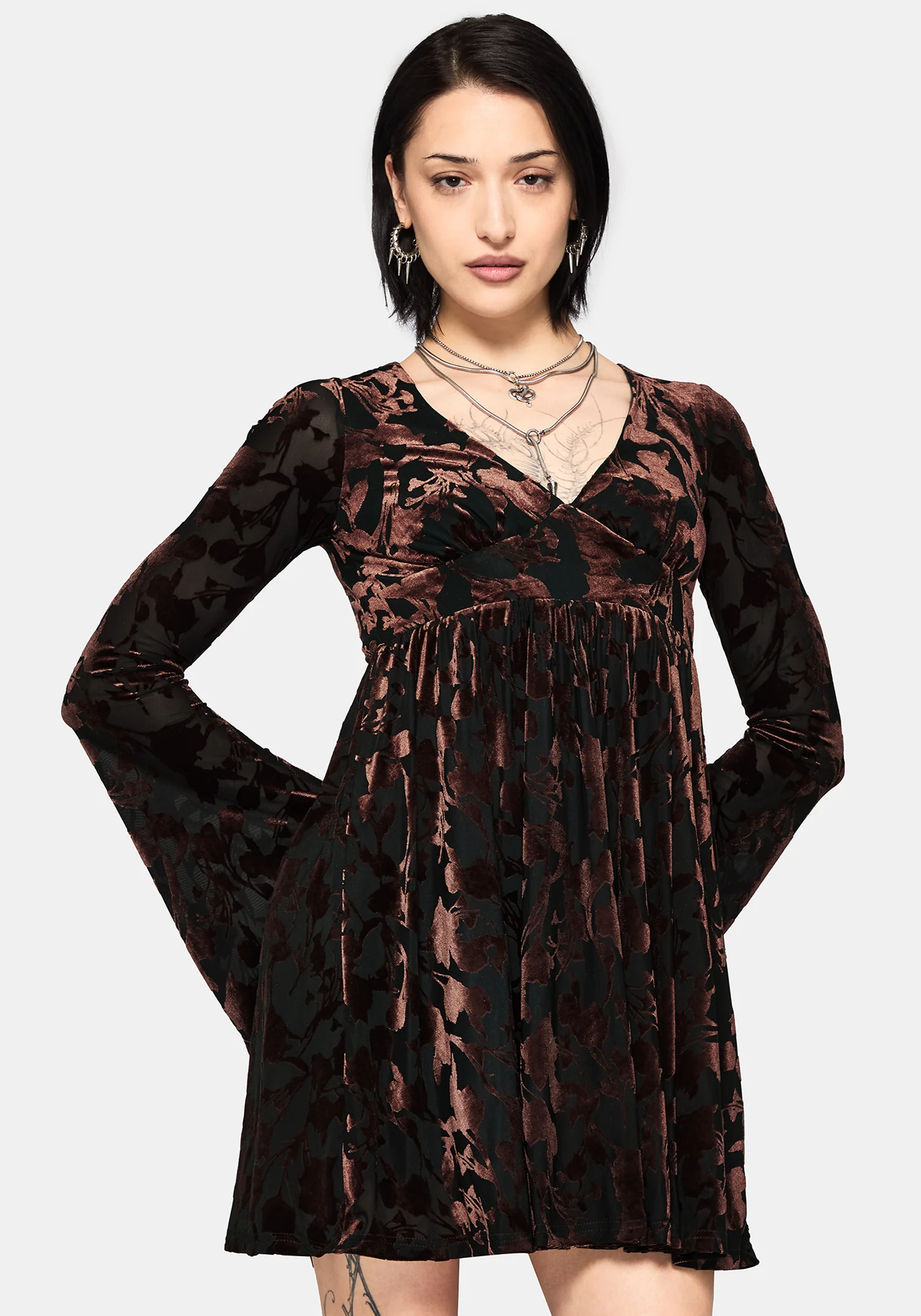Dakota Devore Velour Flare Sleeve Mini Dress - Image 4