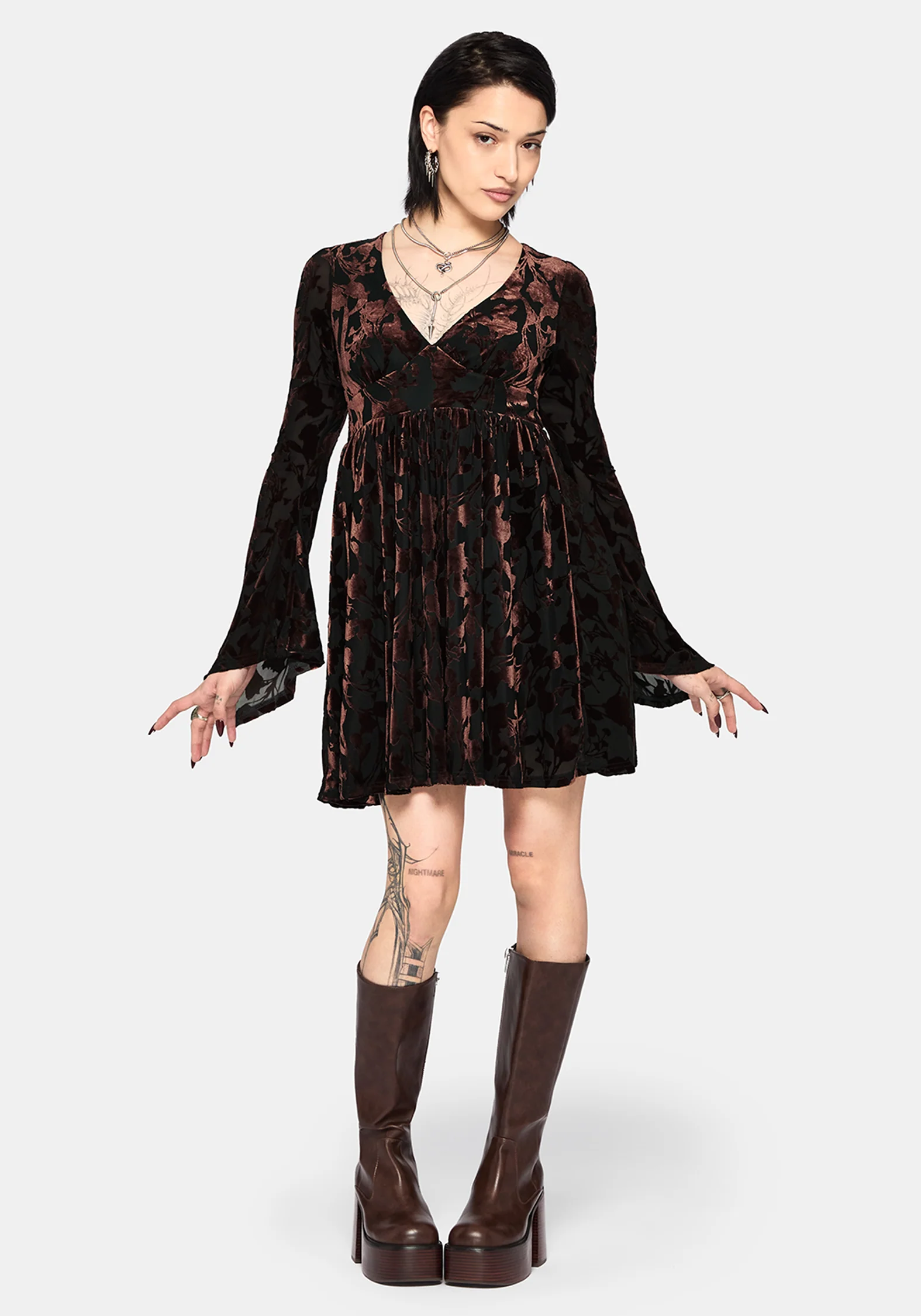 Dakota Devore Velour Flare Sleeve Mini Dress - Image 7