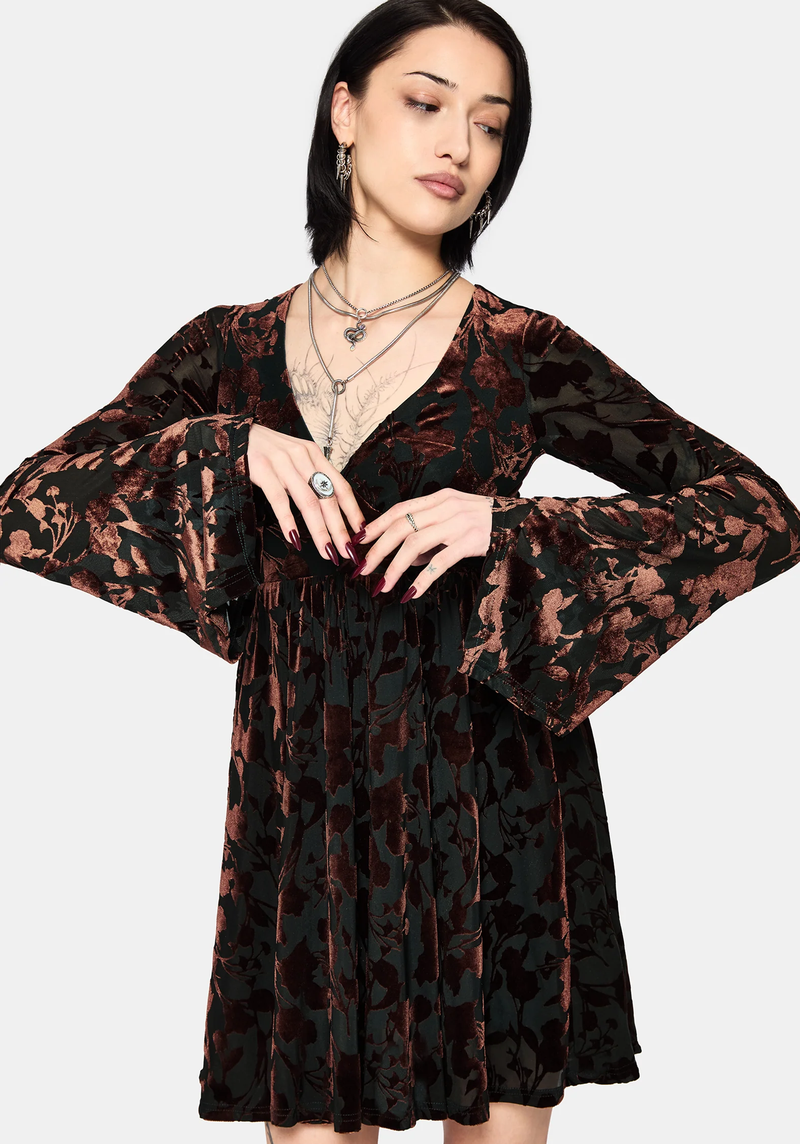 Dakota Devore Velour Flare Sleeve Mini Dress - Image 8