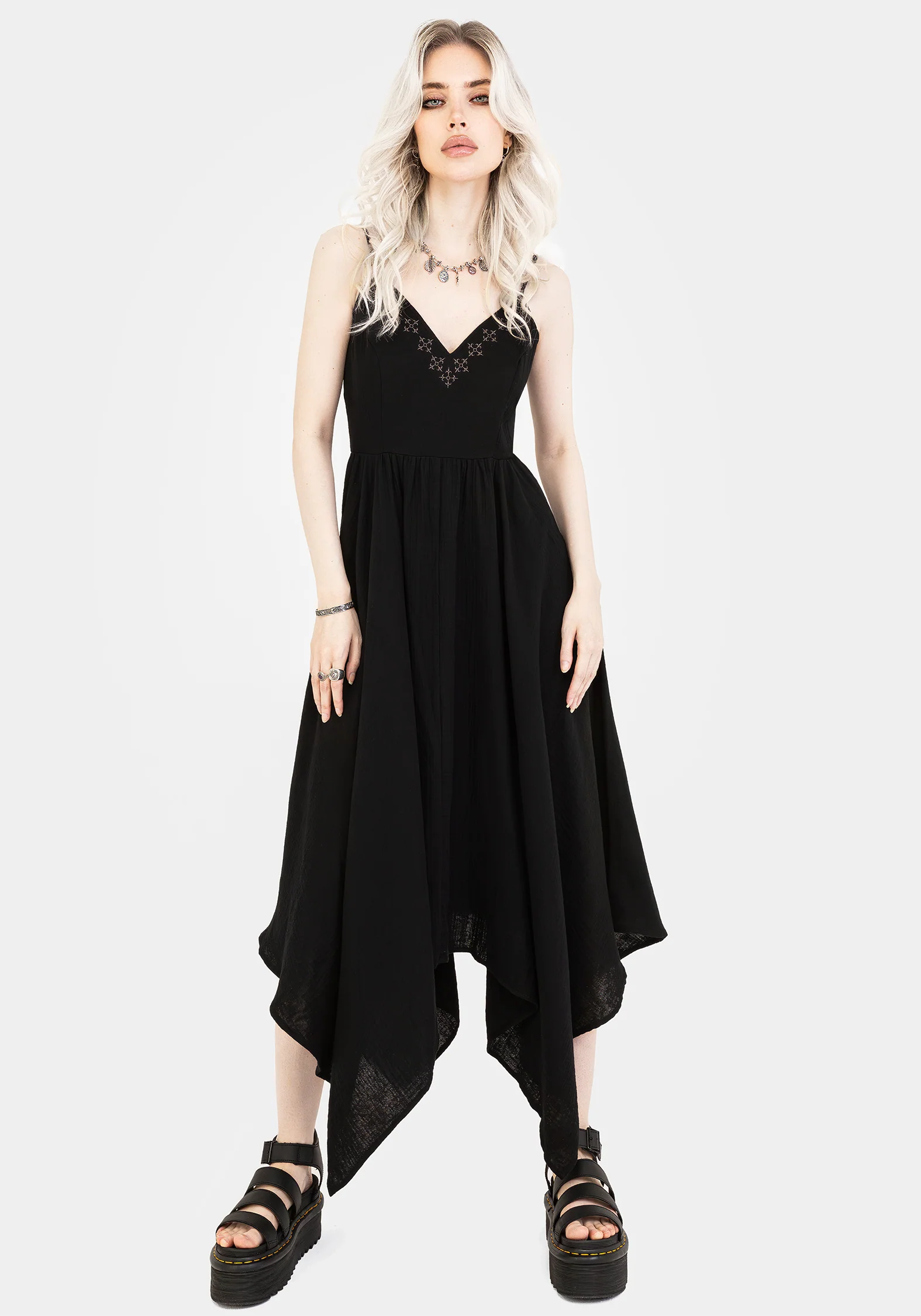 Damara Embroidered Cotton Hanky Hem Midaxi Dress - Image 3