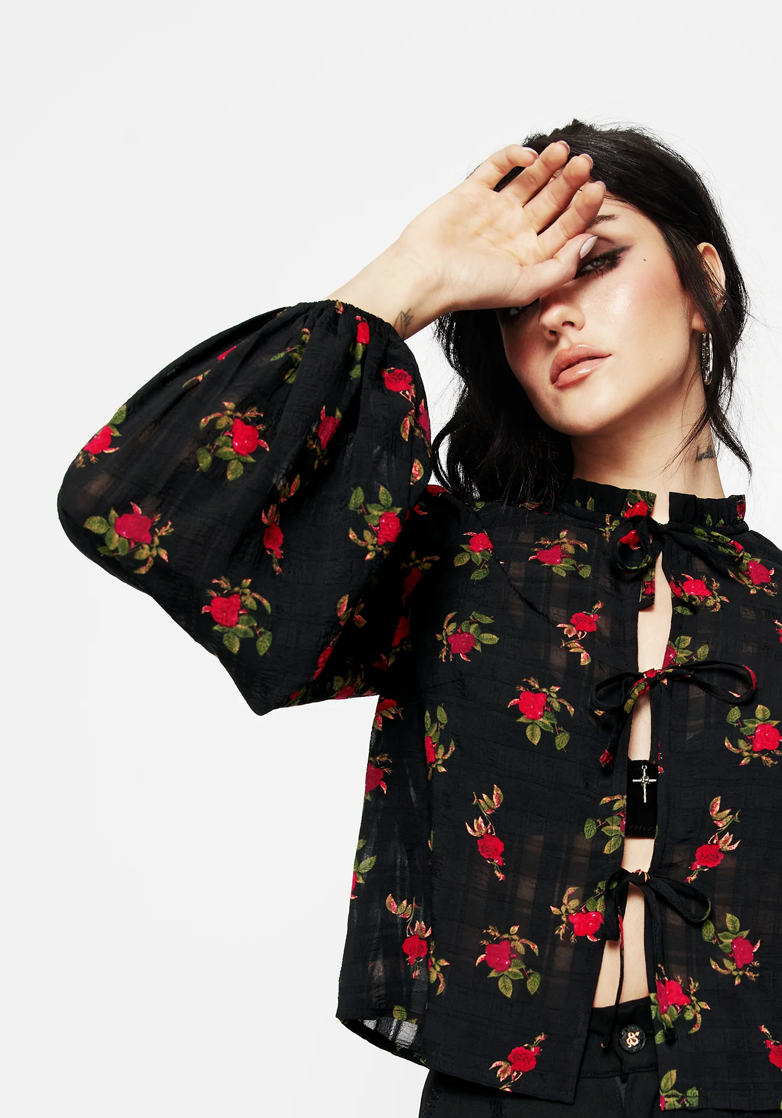 Darcey Floral Print Chiffon Tie-Front Blouse - Image 6