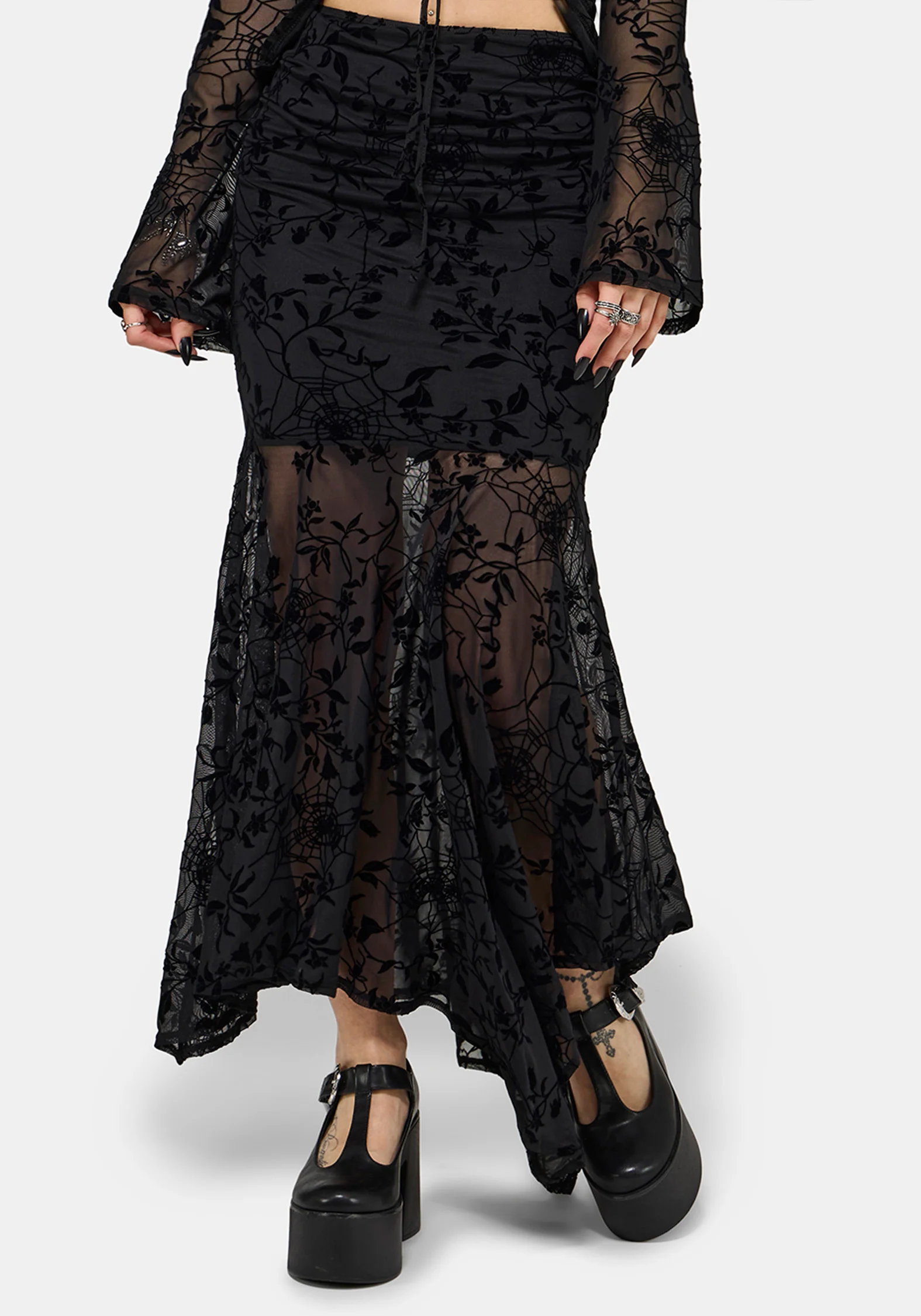 Deadly Nightshade Mesh Midi Skirt