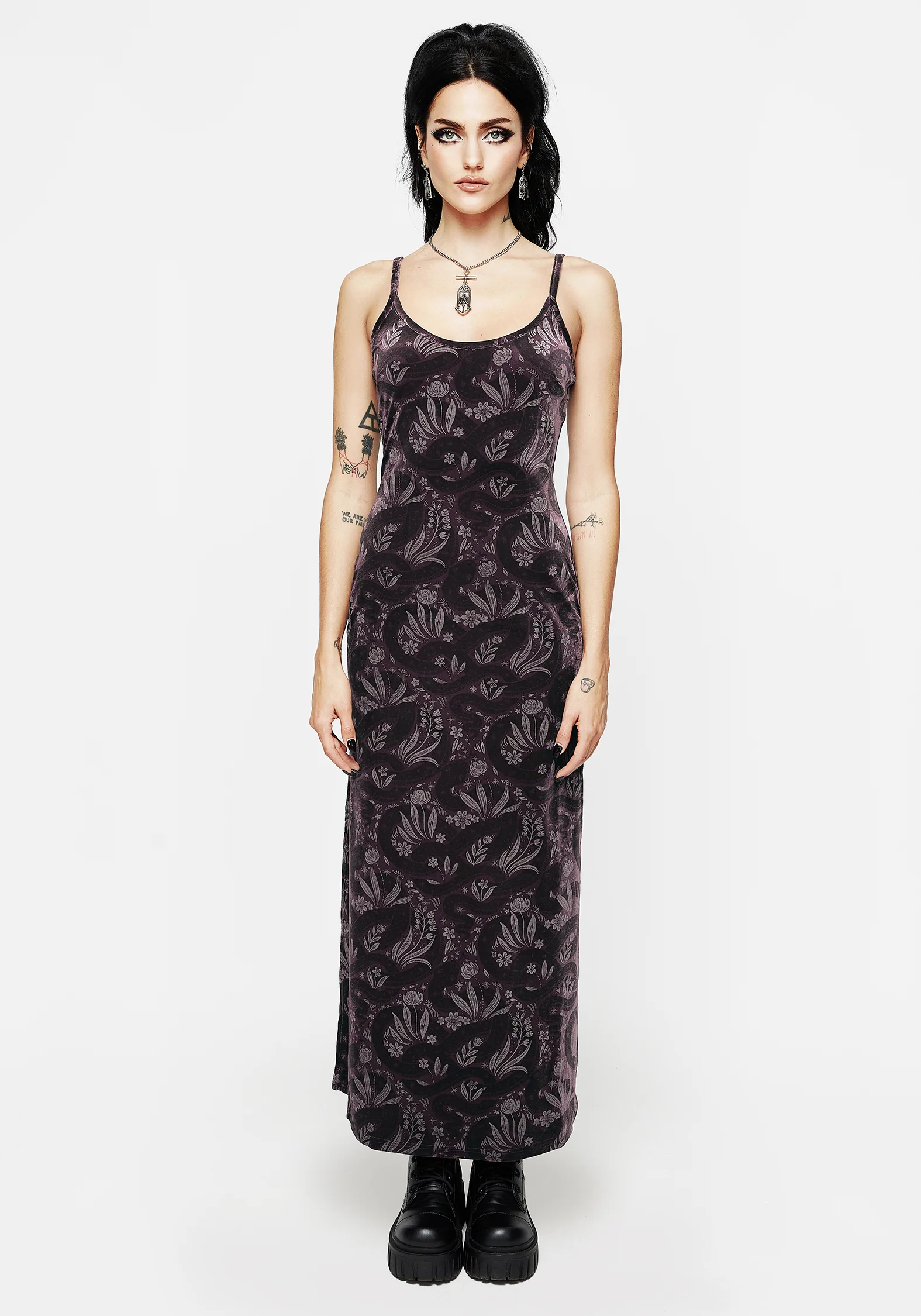 Deception Snake Foil Print Velour Maxi Slip Gown - Image 7