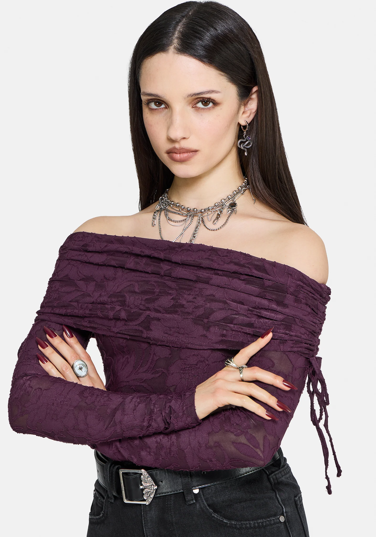 Demi Devore Ruched Off The Shoulder Top - Plum - Image 5