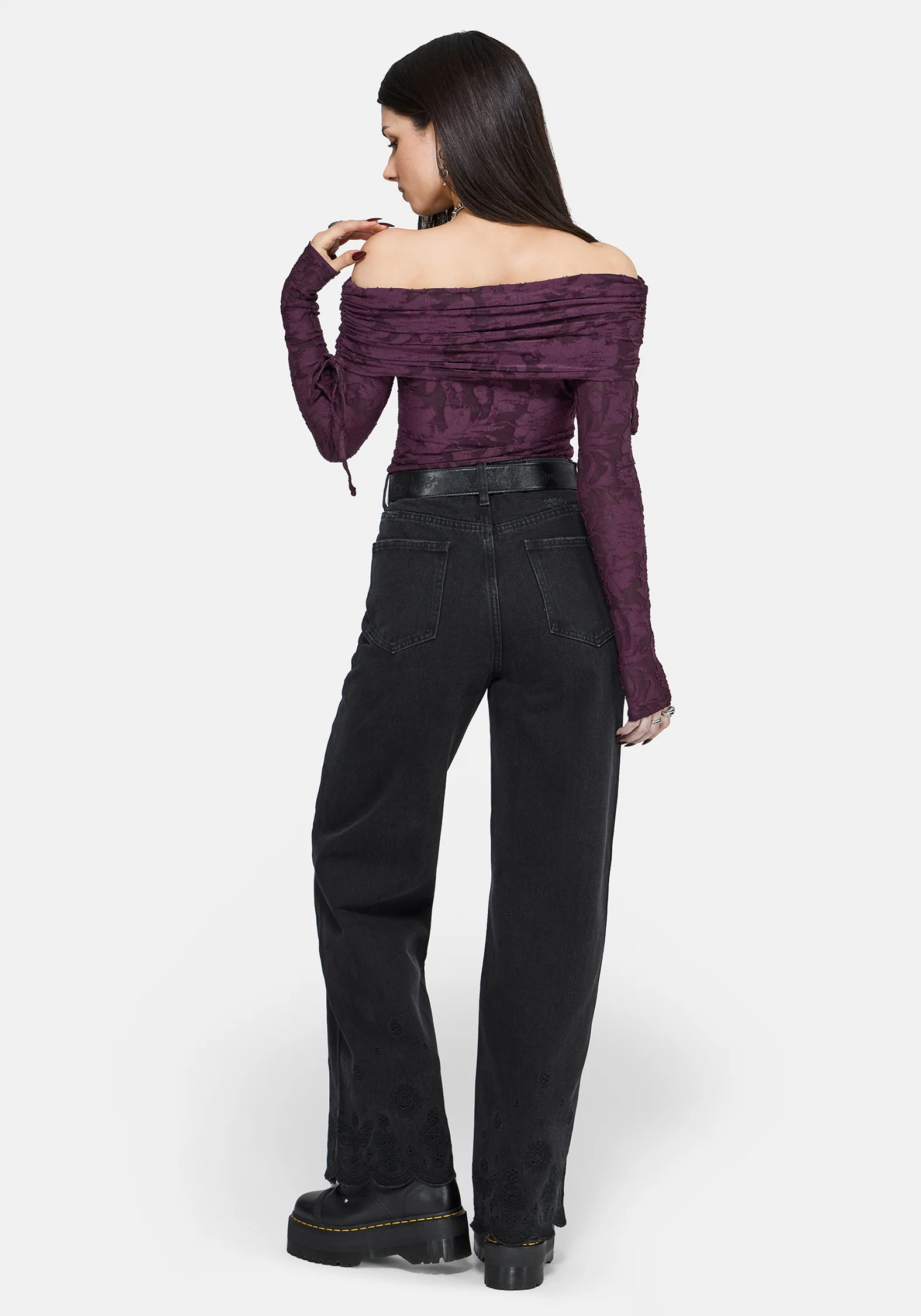 Demi Devore Ruched Off The Shoulder Top - Plum - Image 6