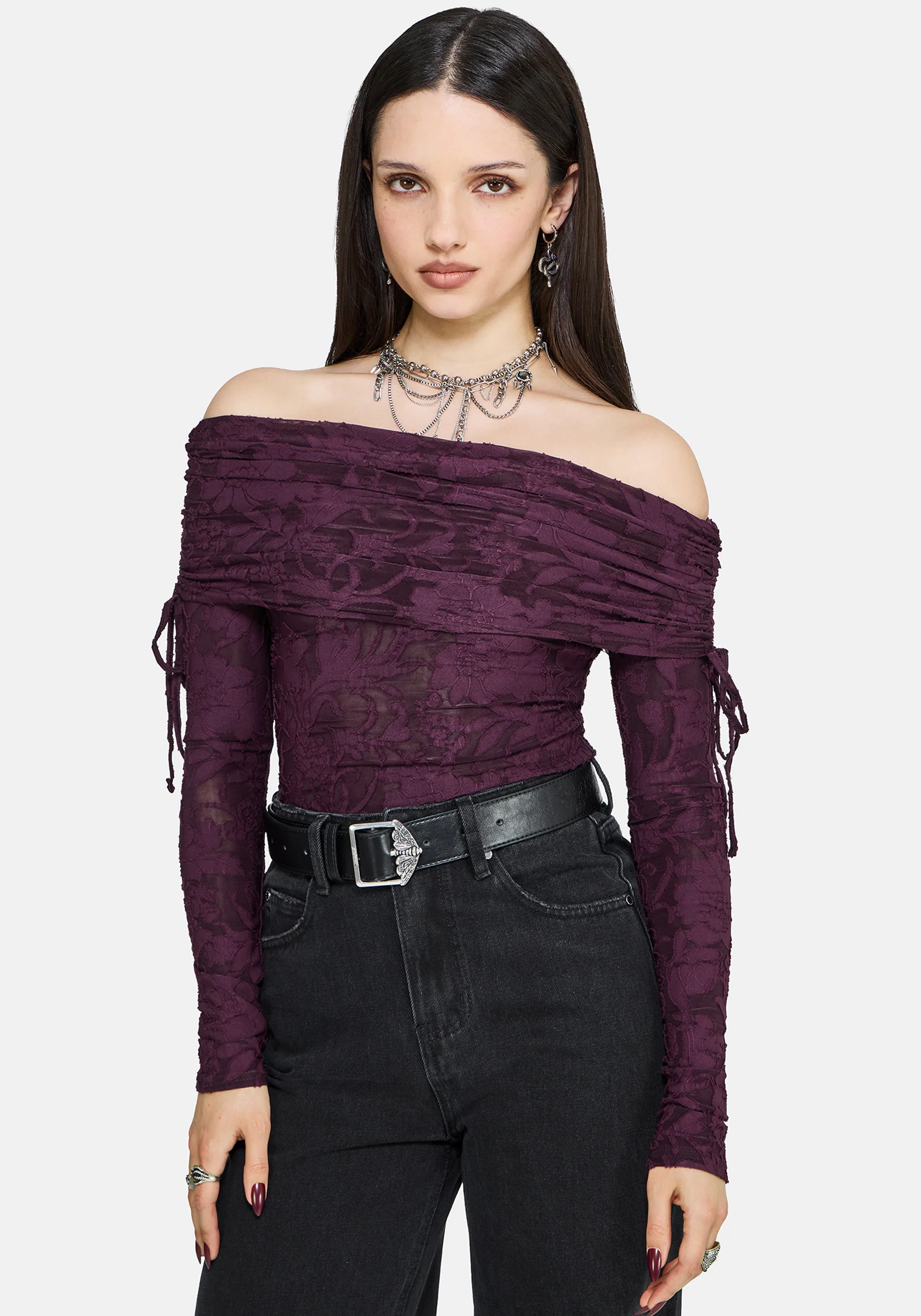 Demi Devore Ruched Off The Shoulder Top - Plum - Image 7