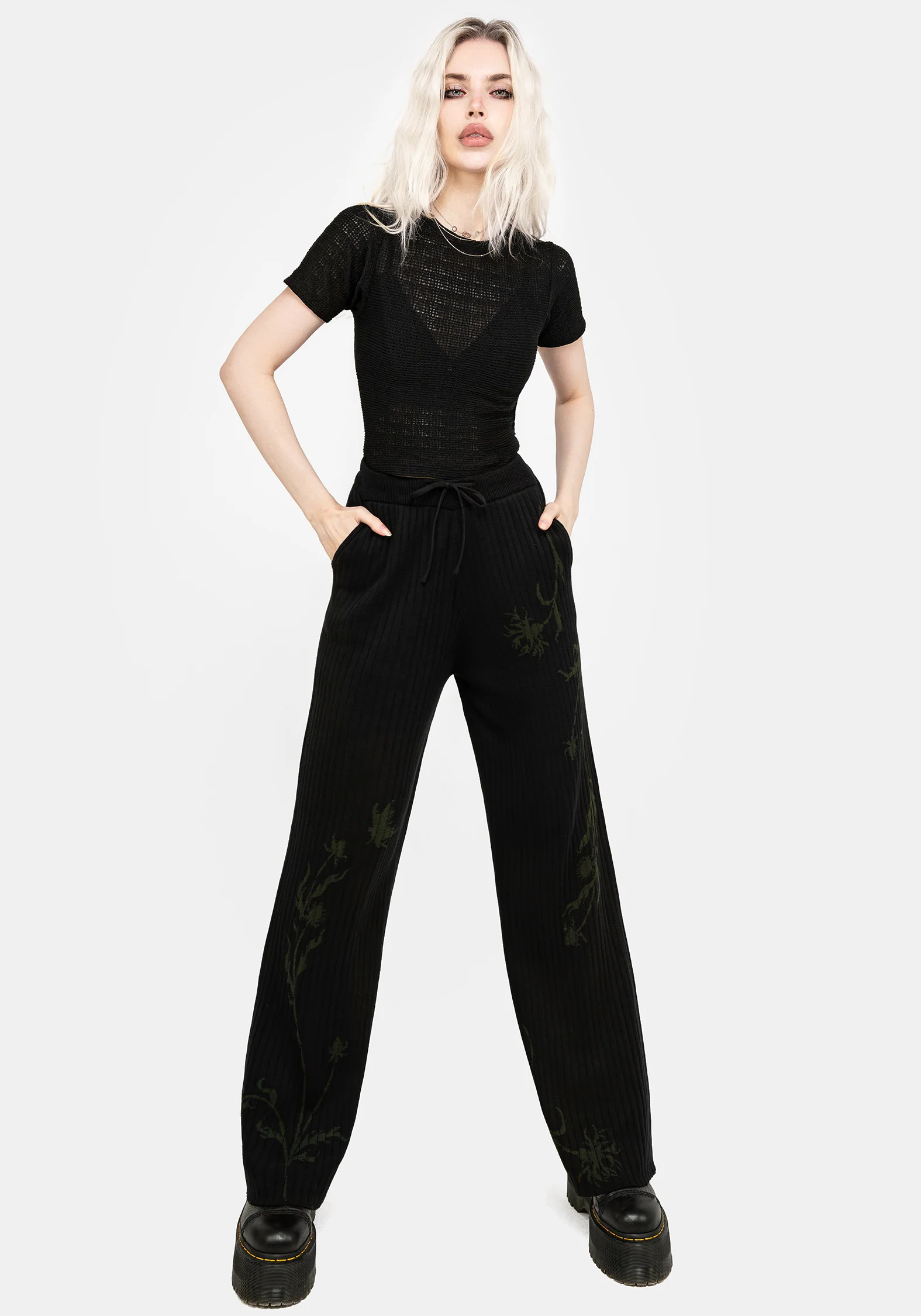 Diastella Floral Jacquard Rib Knit Trousers - Image 6